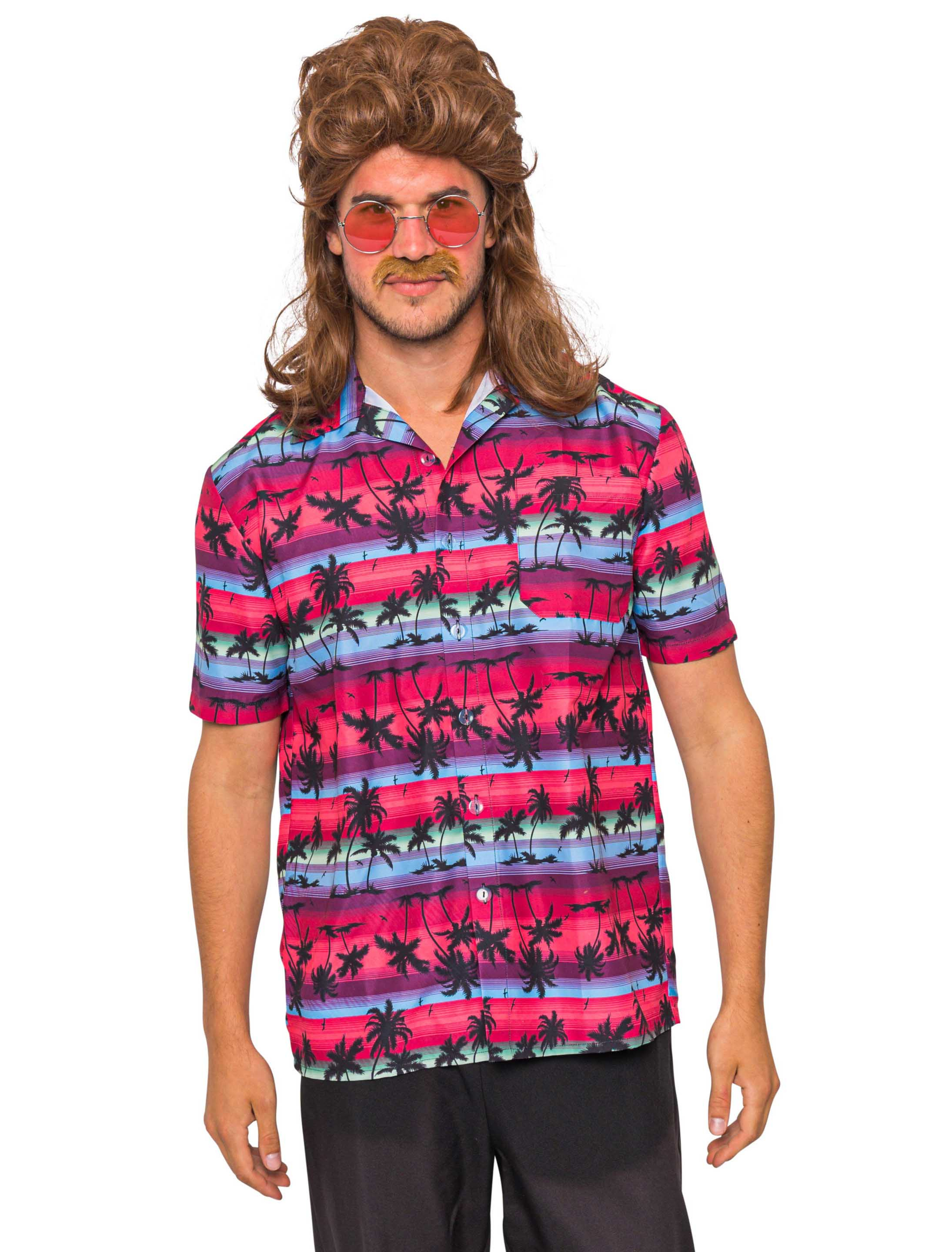 Hemd Hawaii mit Palmen pink XL
