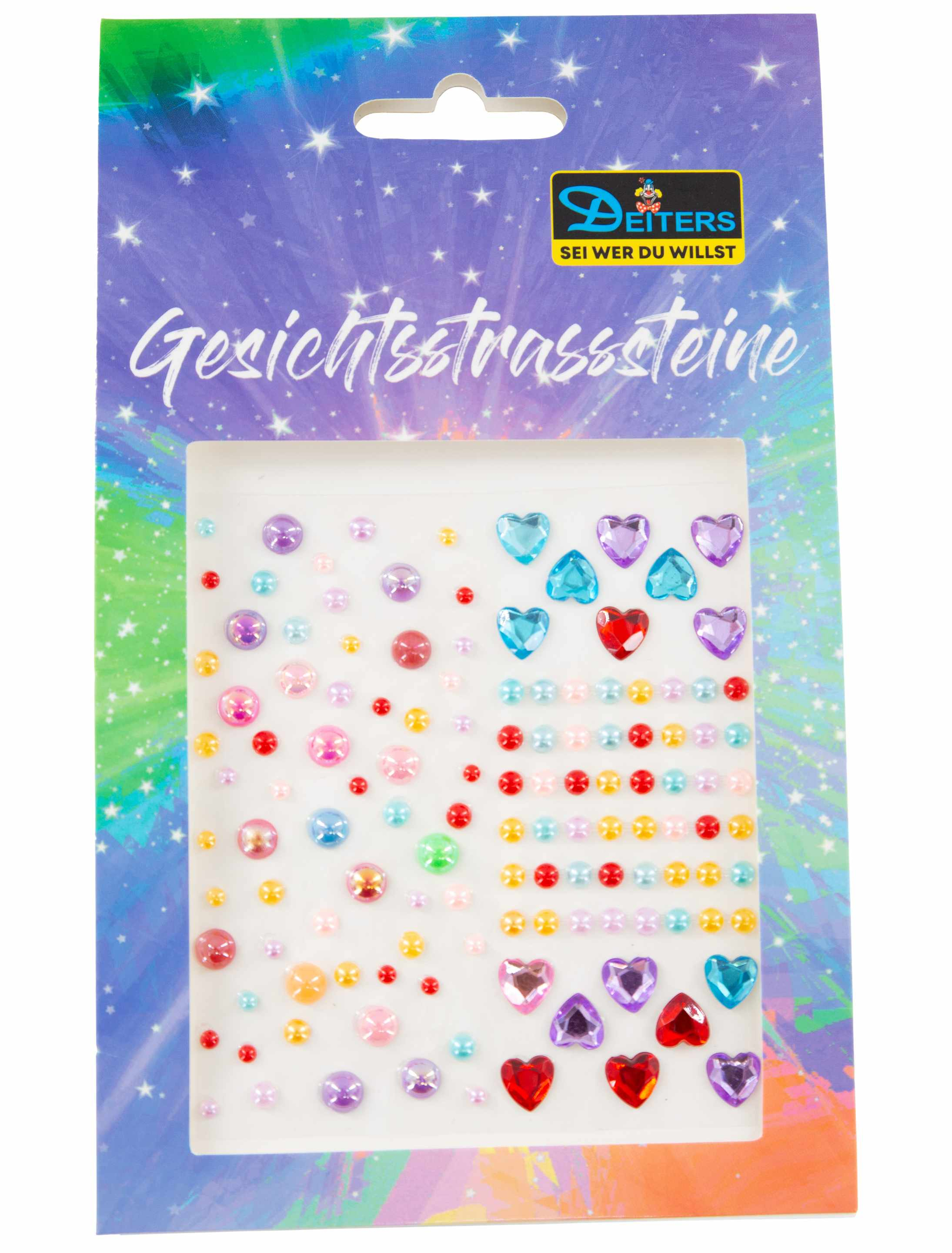Gesichtsstrasssteine Herzen und Perlen bunt Schminke für Karneval & Fasching Farbe: bunt