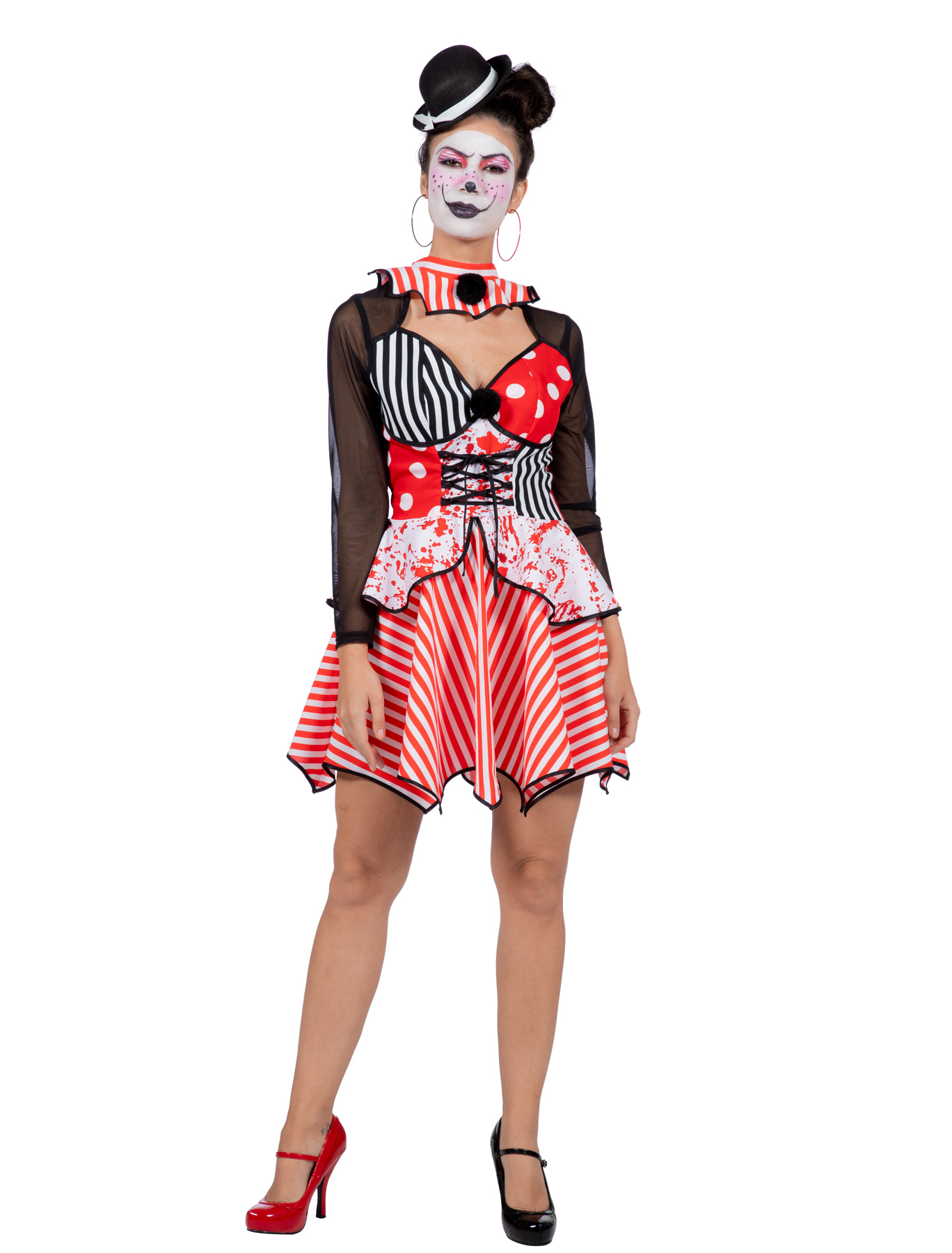 Kleid Clown Voodoo Damen schwarz/weiß/rot 38