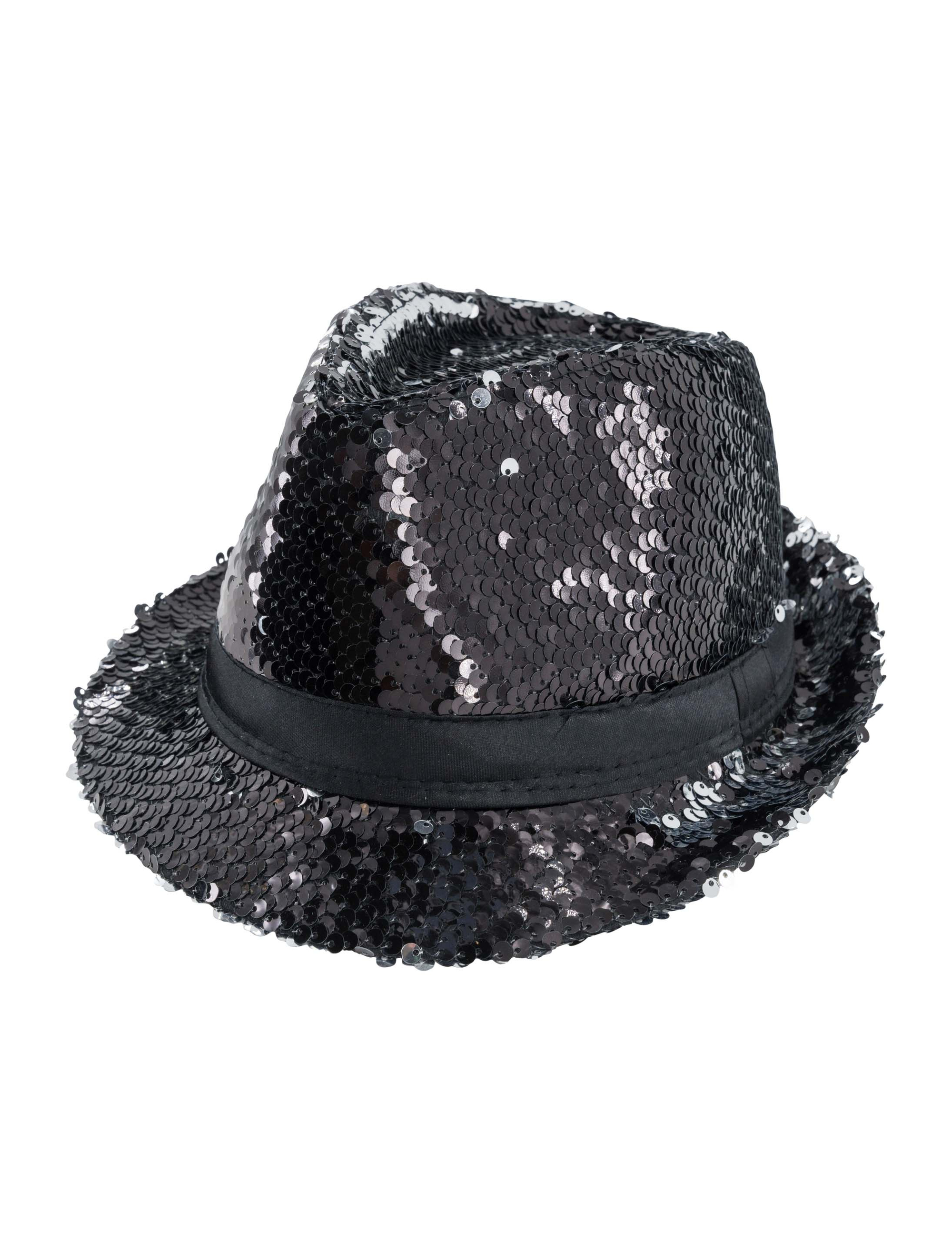 Kostümzubehör Hut Fedora Wendepailletten schwarz/silber one size