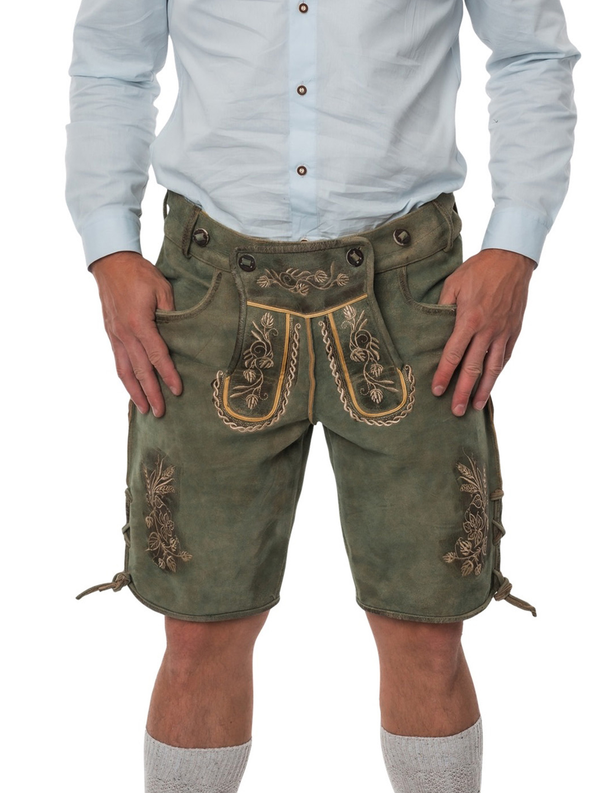 Lederhose kurz mit Blumen Herren grün 4XL