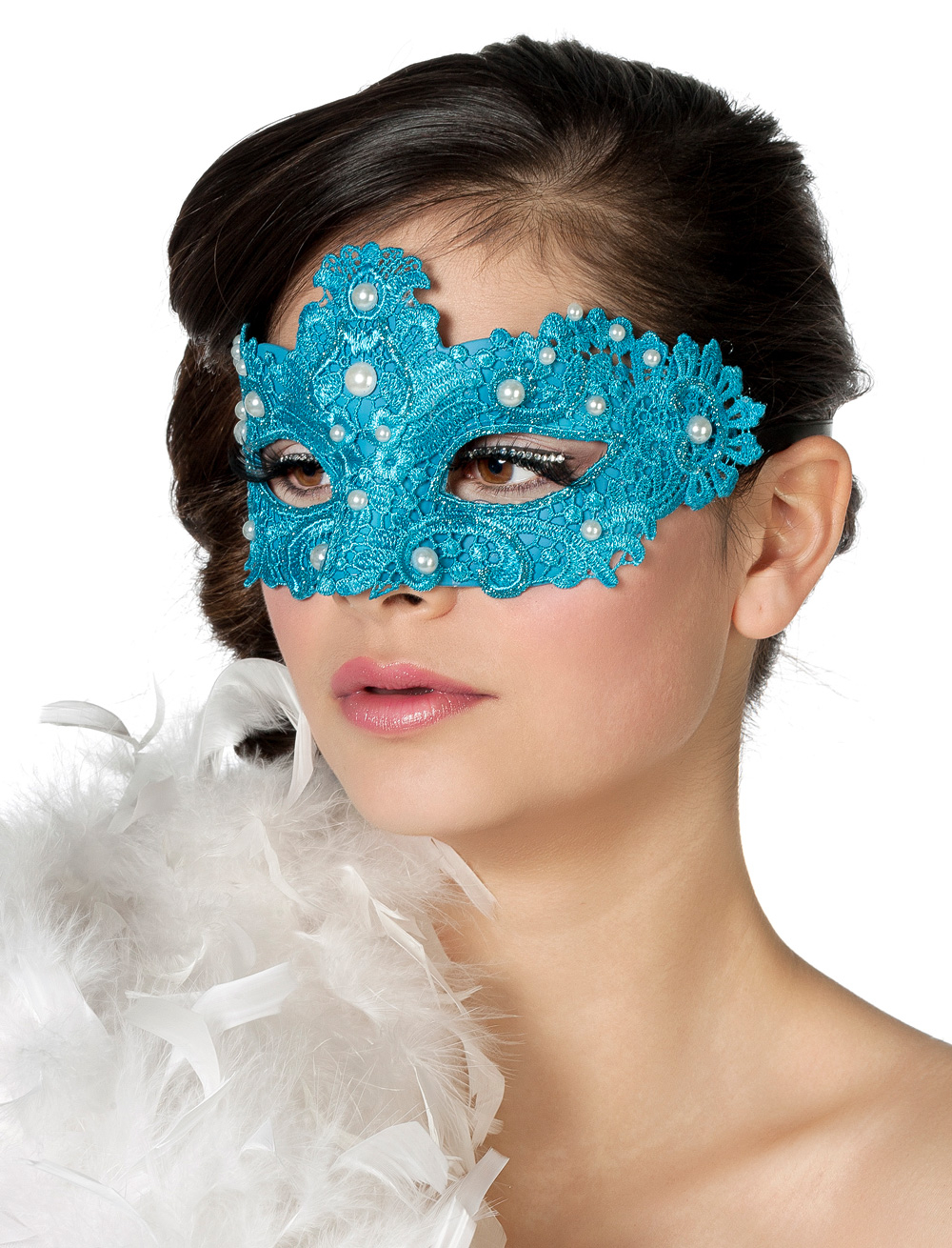 Kostümzubehör Maske türkis mit Perlen