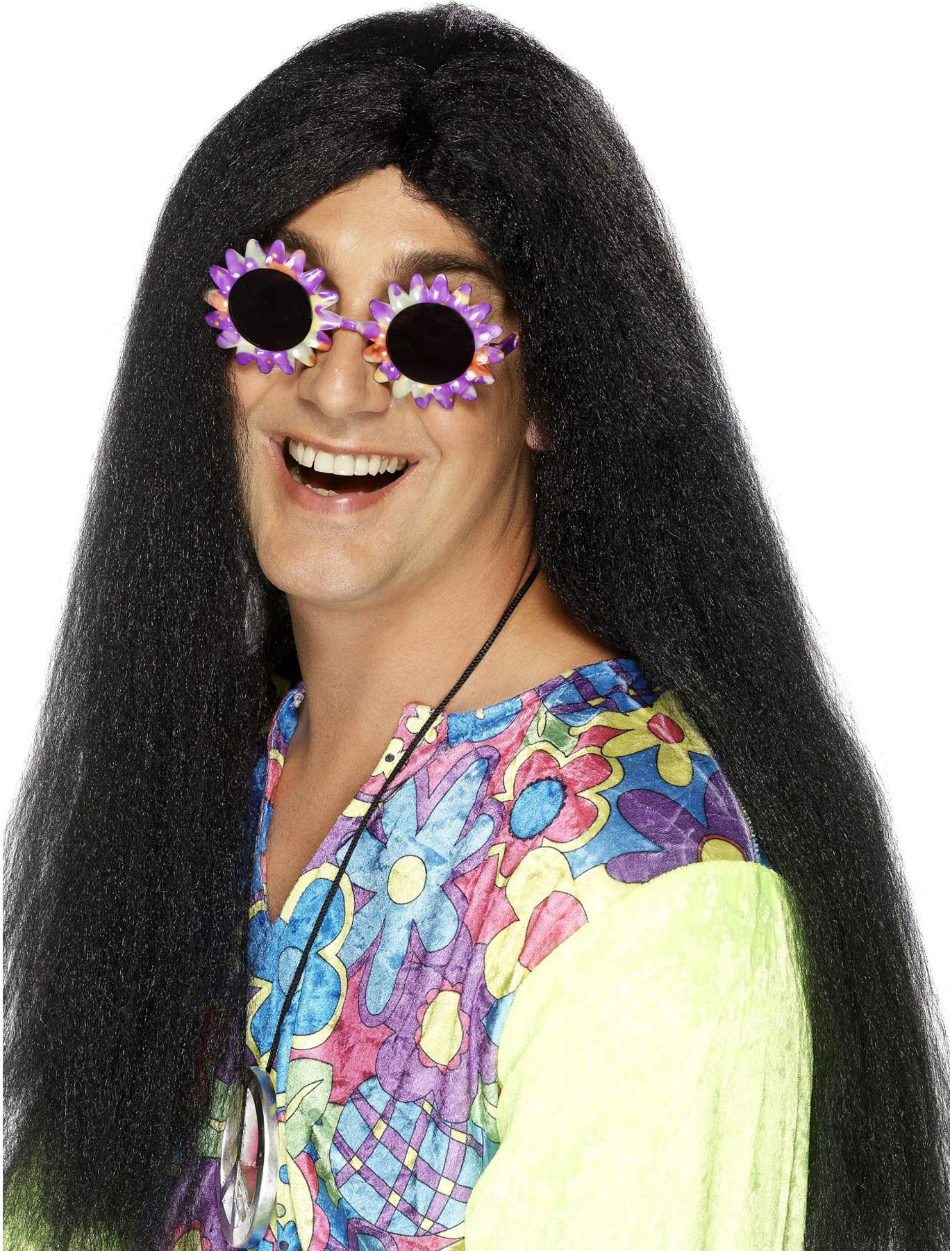 Kostümzubehör Perücke Hippie lang braun