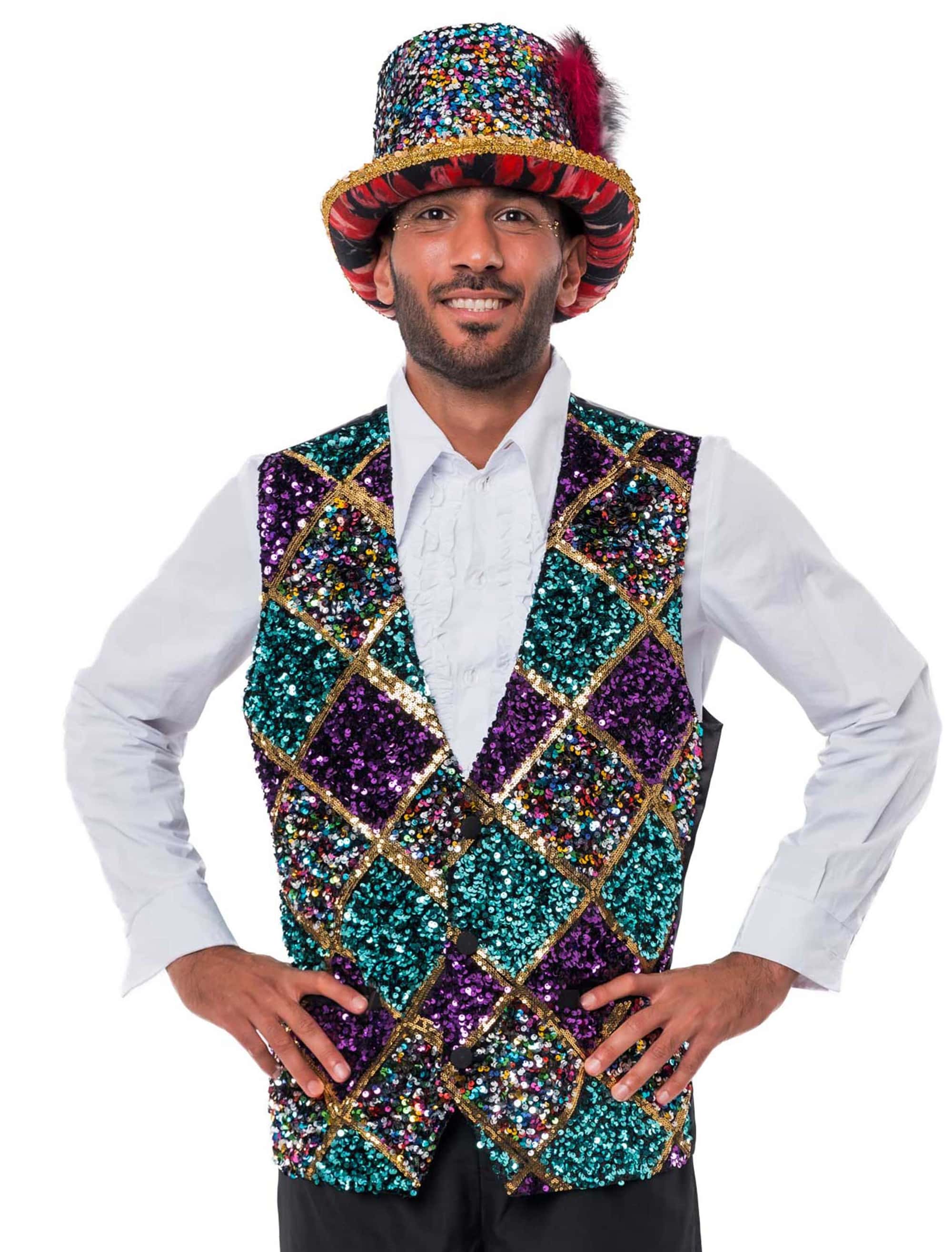 Weste Pailletten deluxe Herren blau/lila M