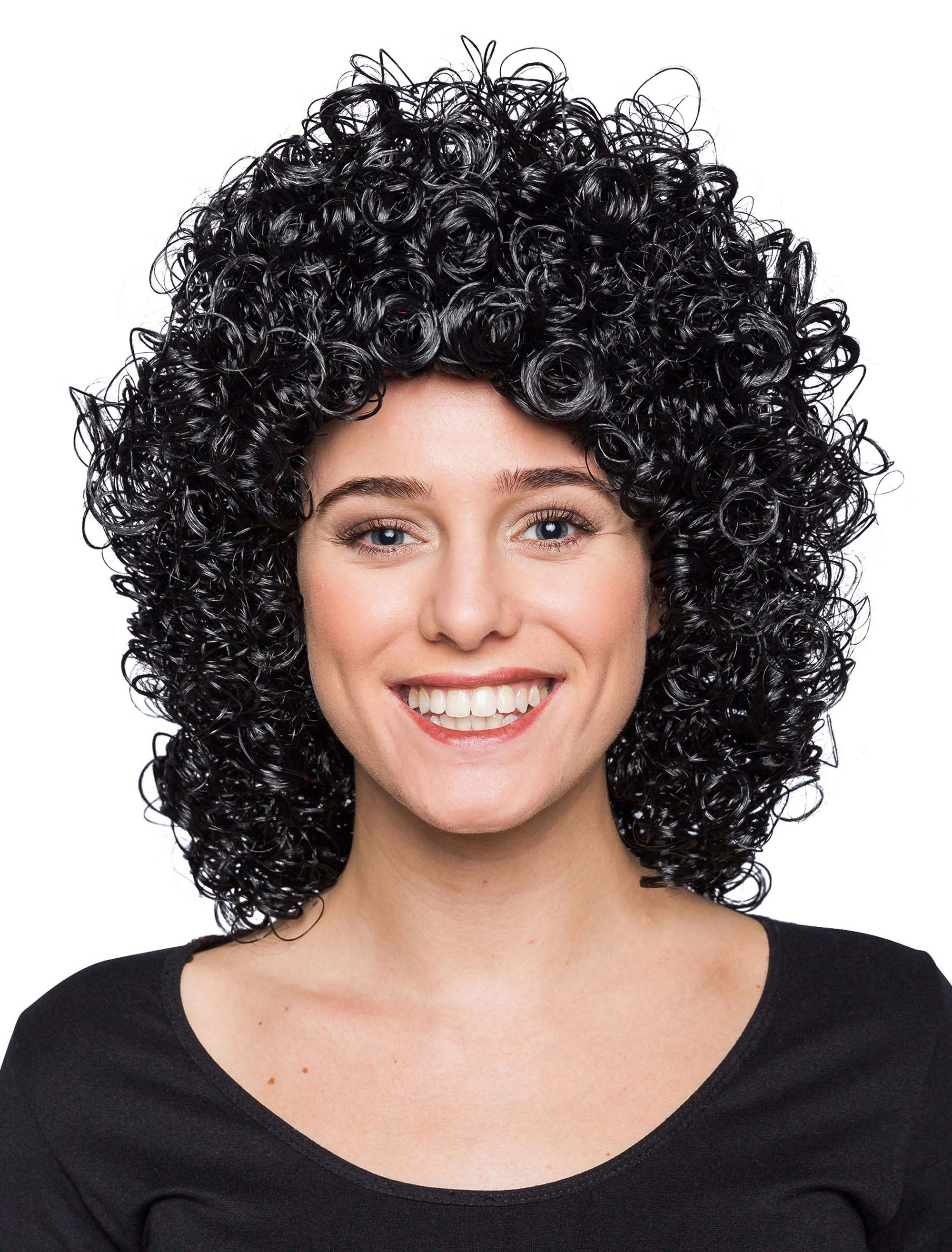 Kostümzubehör Perücke mittelang wilde Locken schwarz one size