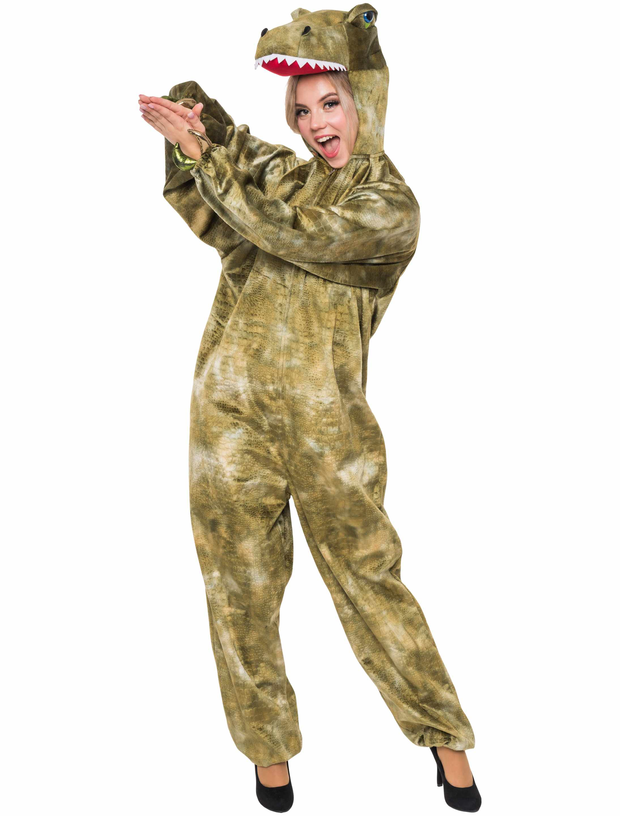 Overall T-Rex Plüsch Damen grün/braun 40/42