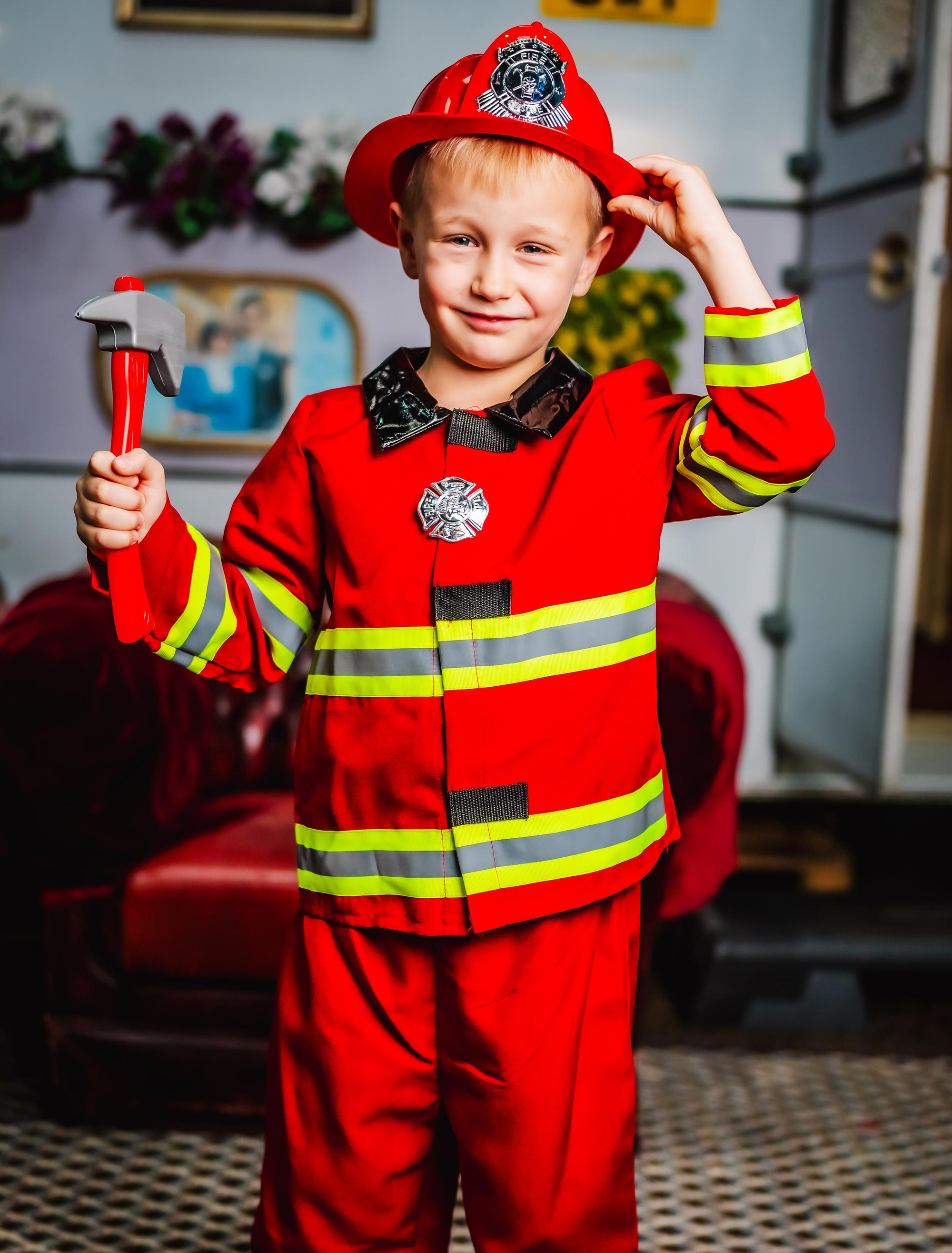Anzug Feuerwehrmann Kinder 2-tlg. Jungen rot 5-6 Jahre