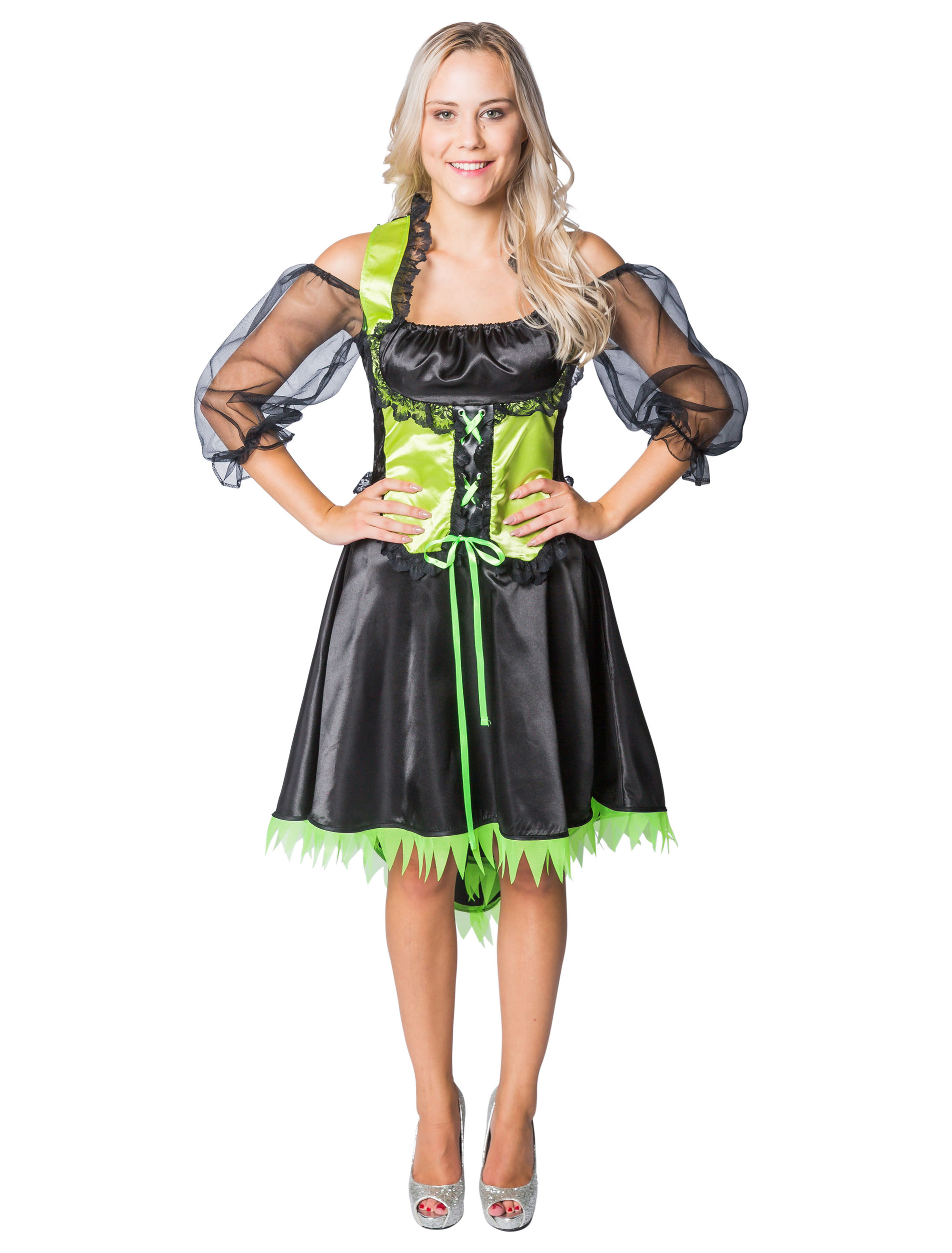 Kleid Hexe Damen Damen schwarz/grün M