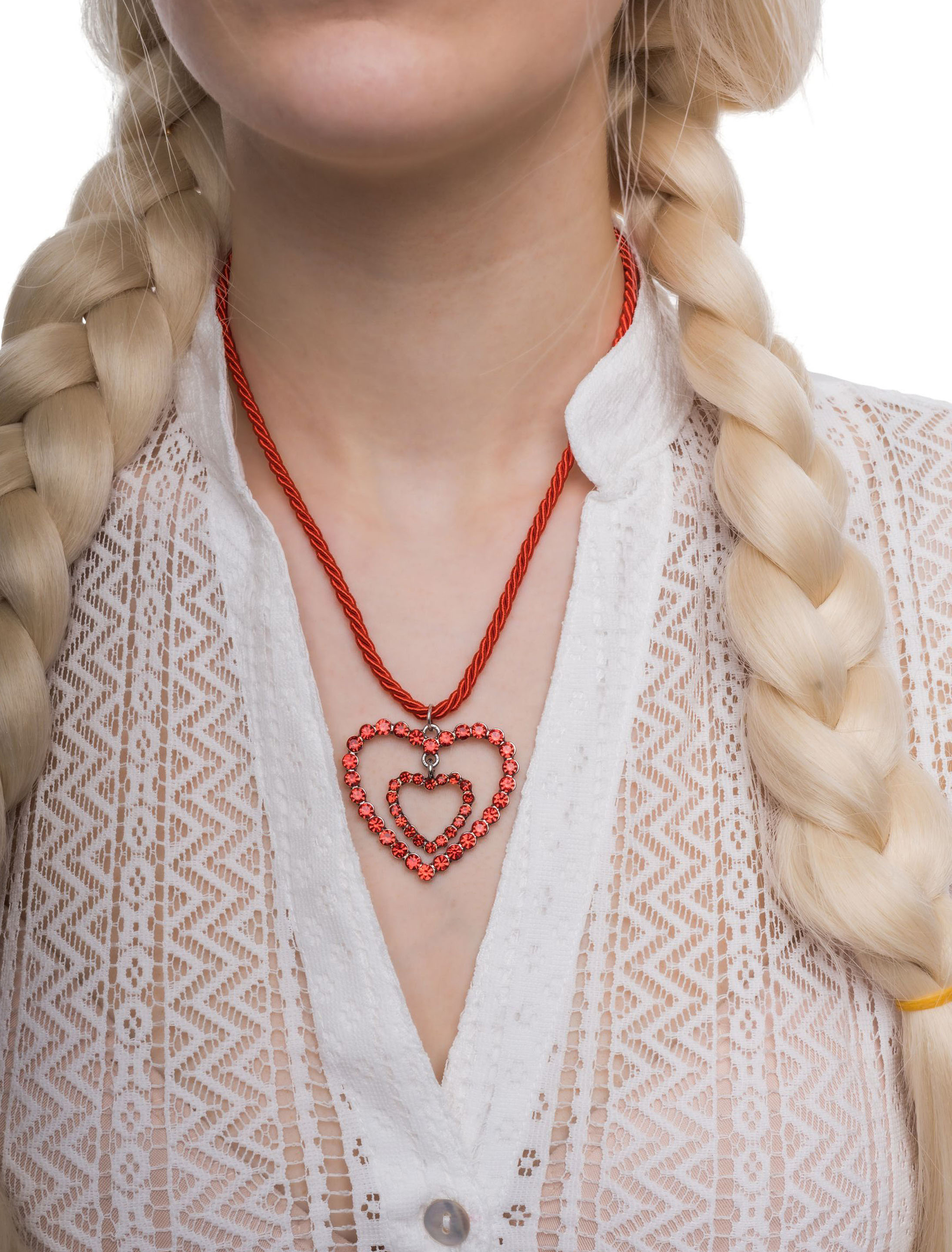 Kostümzubehör Halskette mit Herzen Strass  Damen rot