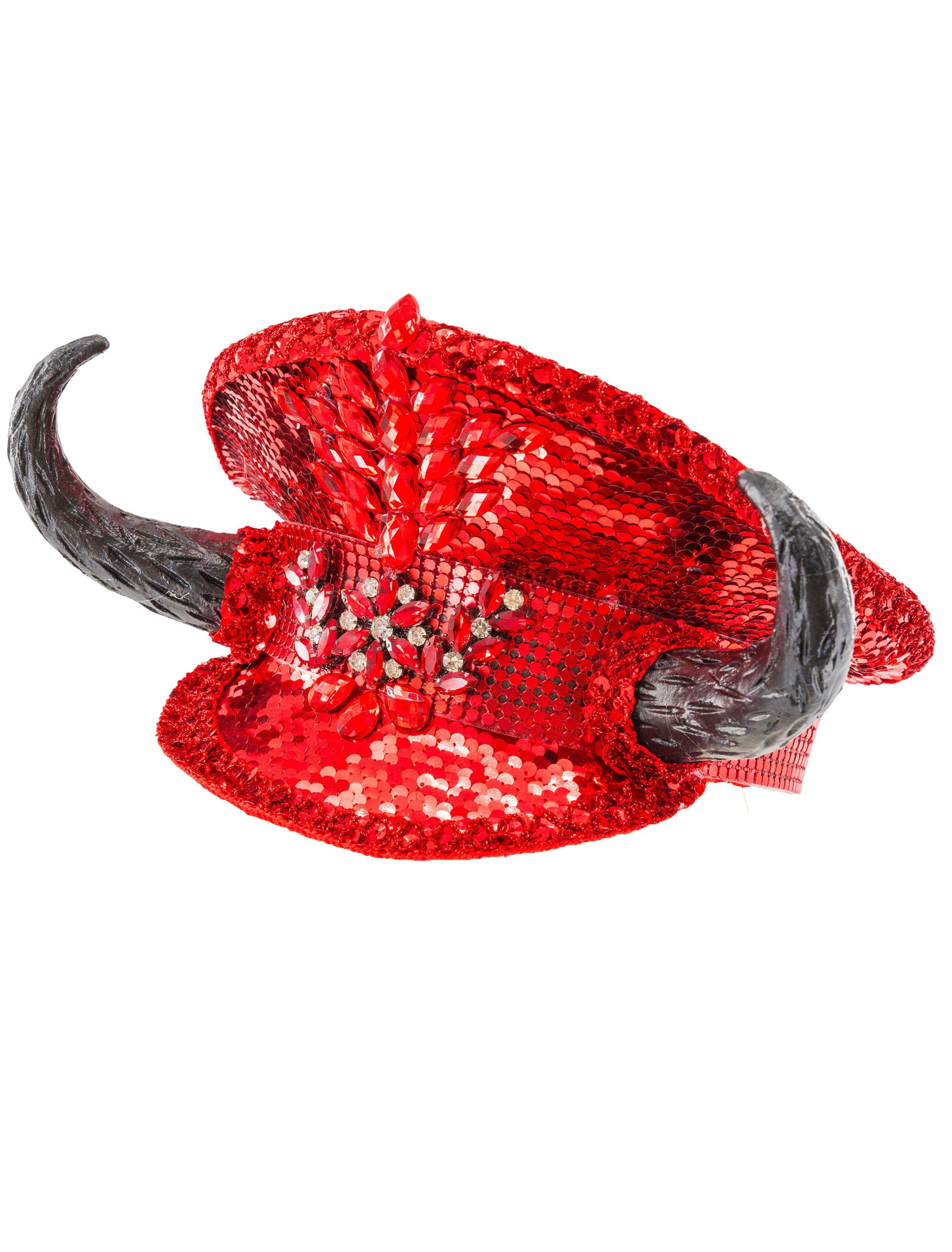 Kostümzubehör Kappe Pailletten mit Hörnern rot/schwarz one size
