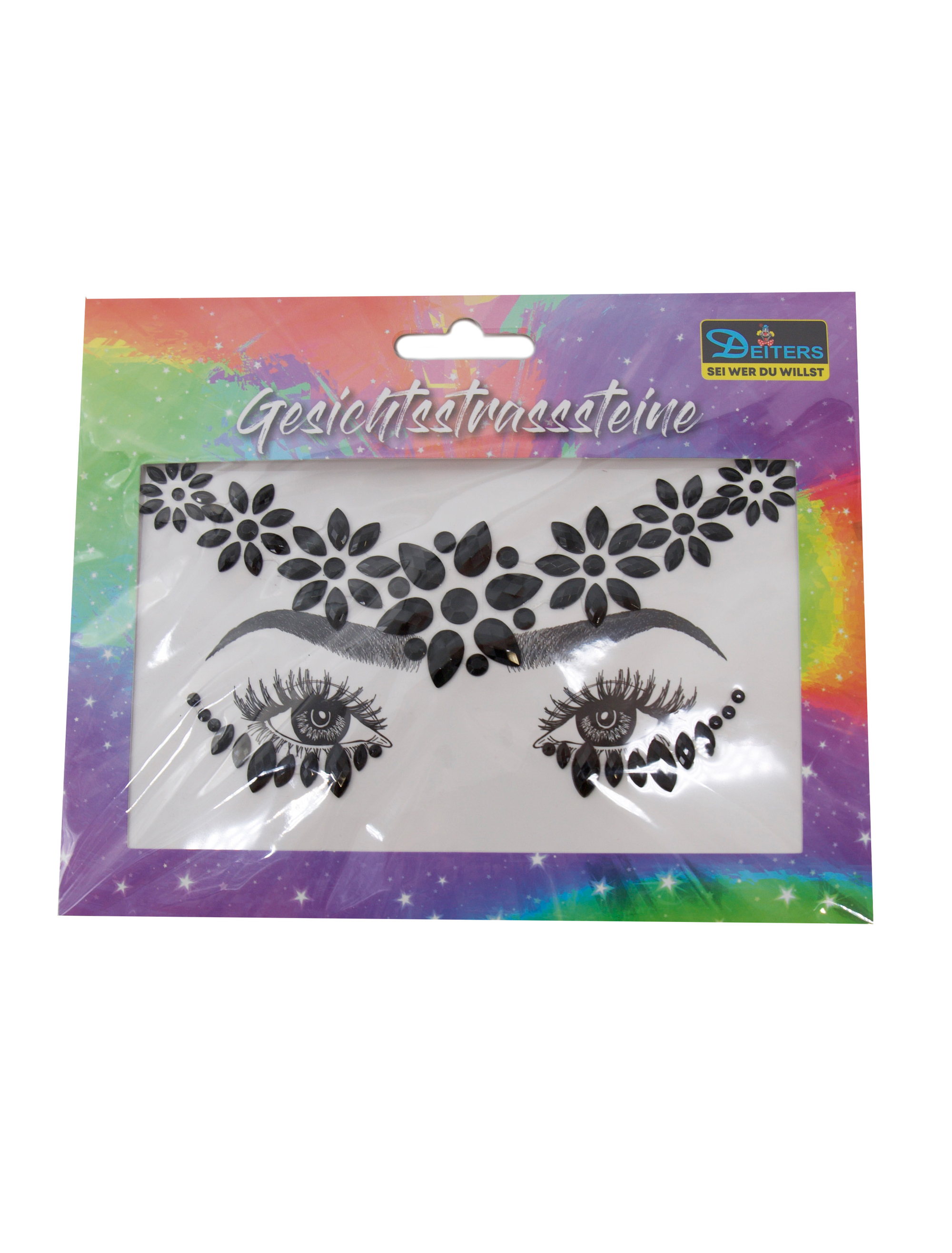 Gesichtsstrasssteine Blumen schwarz Schminke für Karneval & Fasching