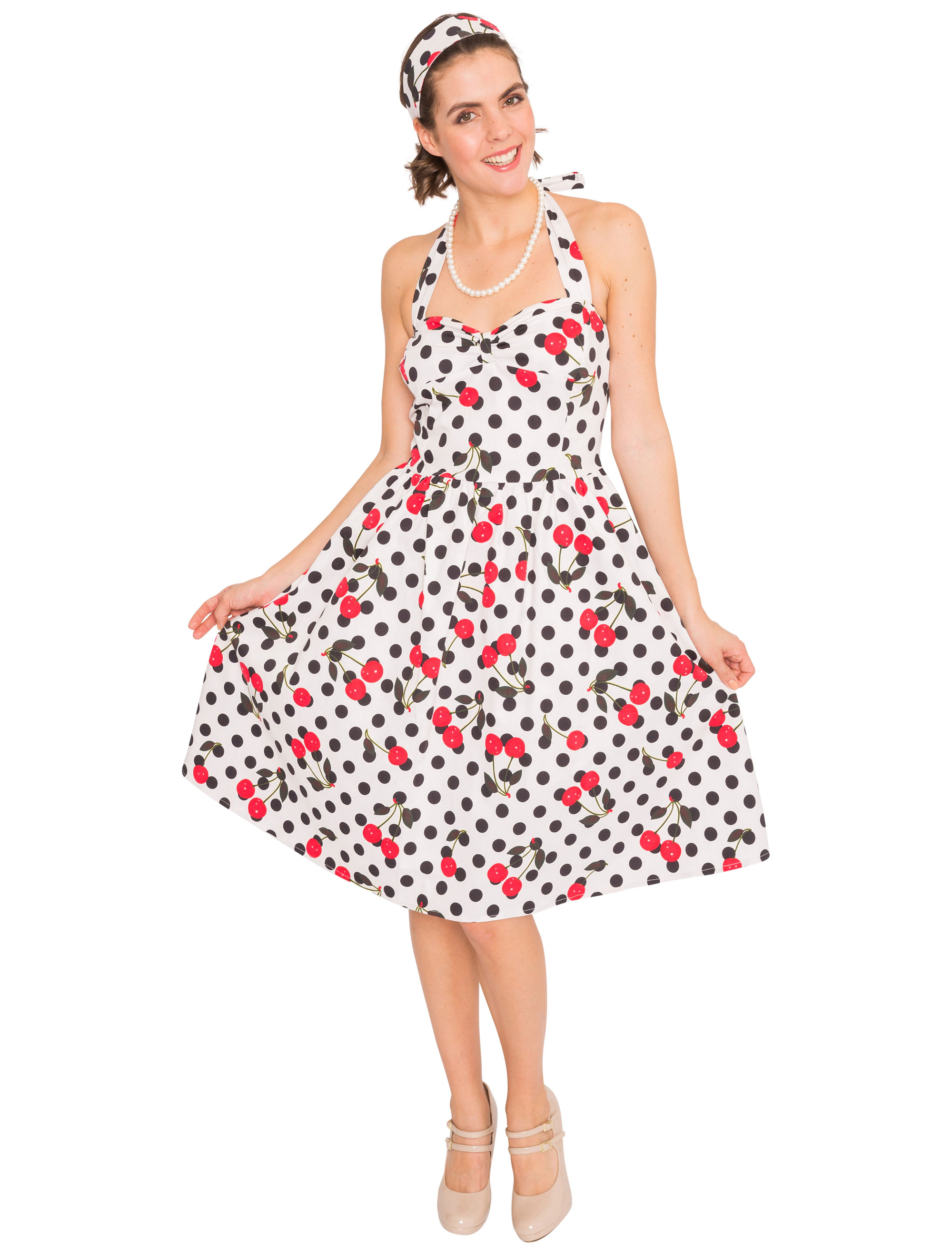 Kleid 50er weiß mit Kirschen Damen weiß L
