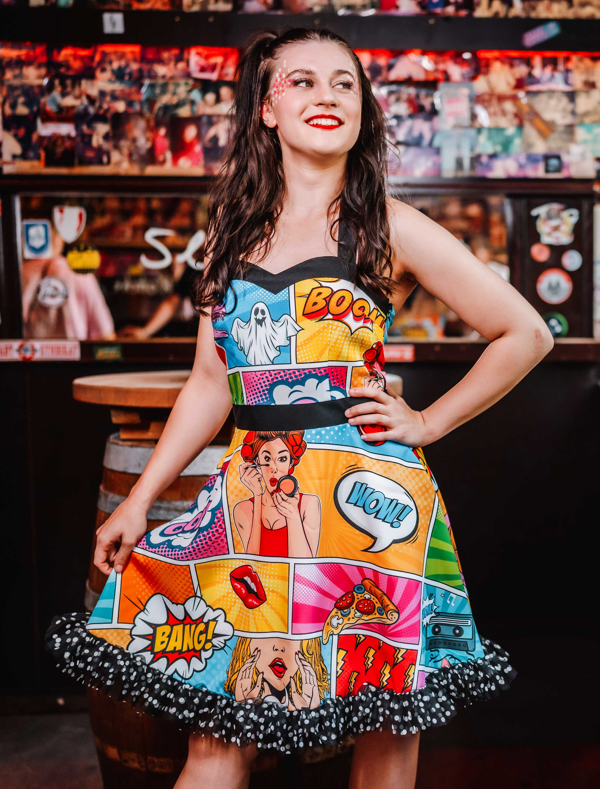 Kleid Pop-Art mit Neckholder Damen bunt S/M Farbe: bunt