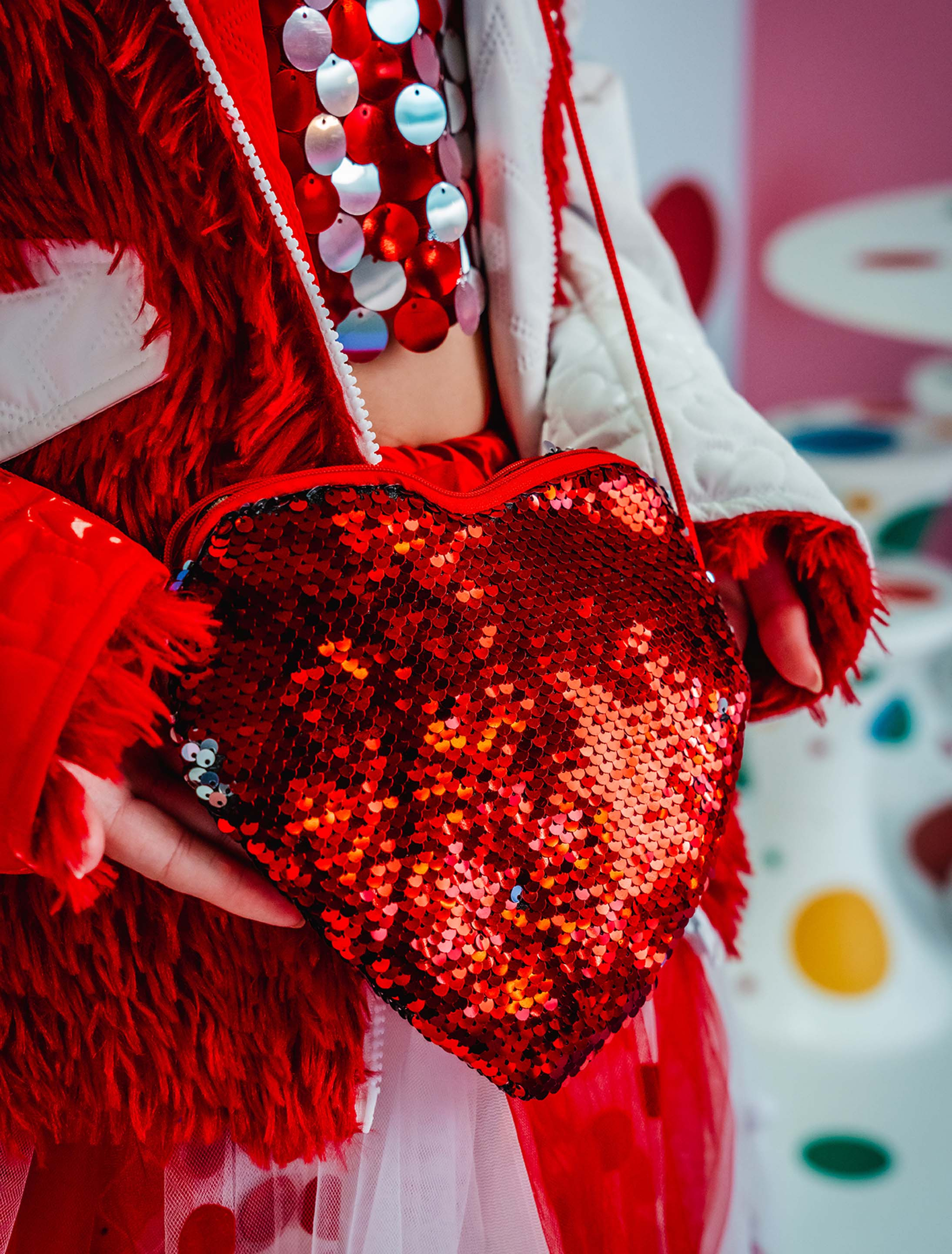 Kostümzubehör Tasche Herz Pailletten rot/silber