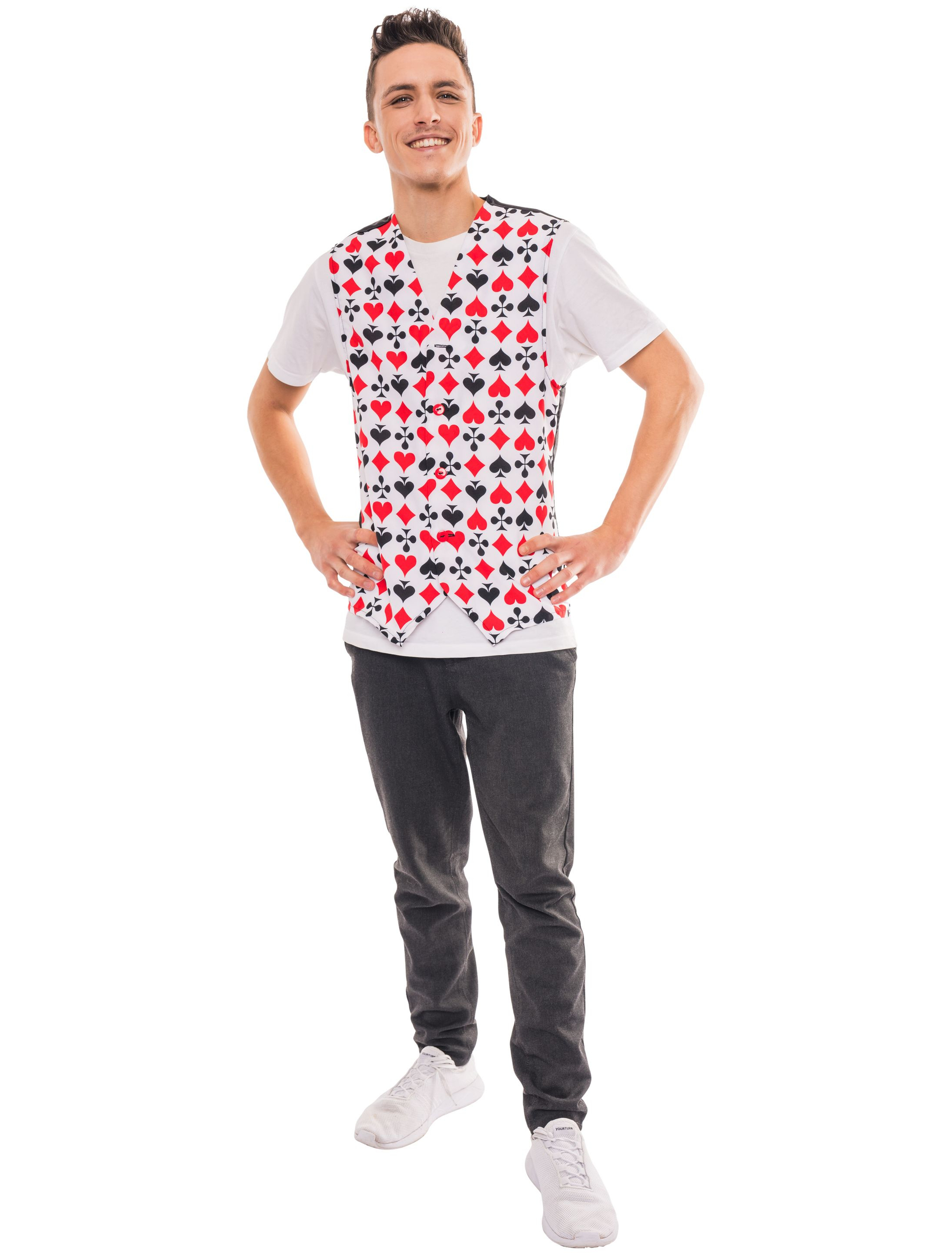 Weste Kartenspieler Herren schwarz/weiß/rot L/XL