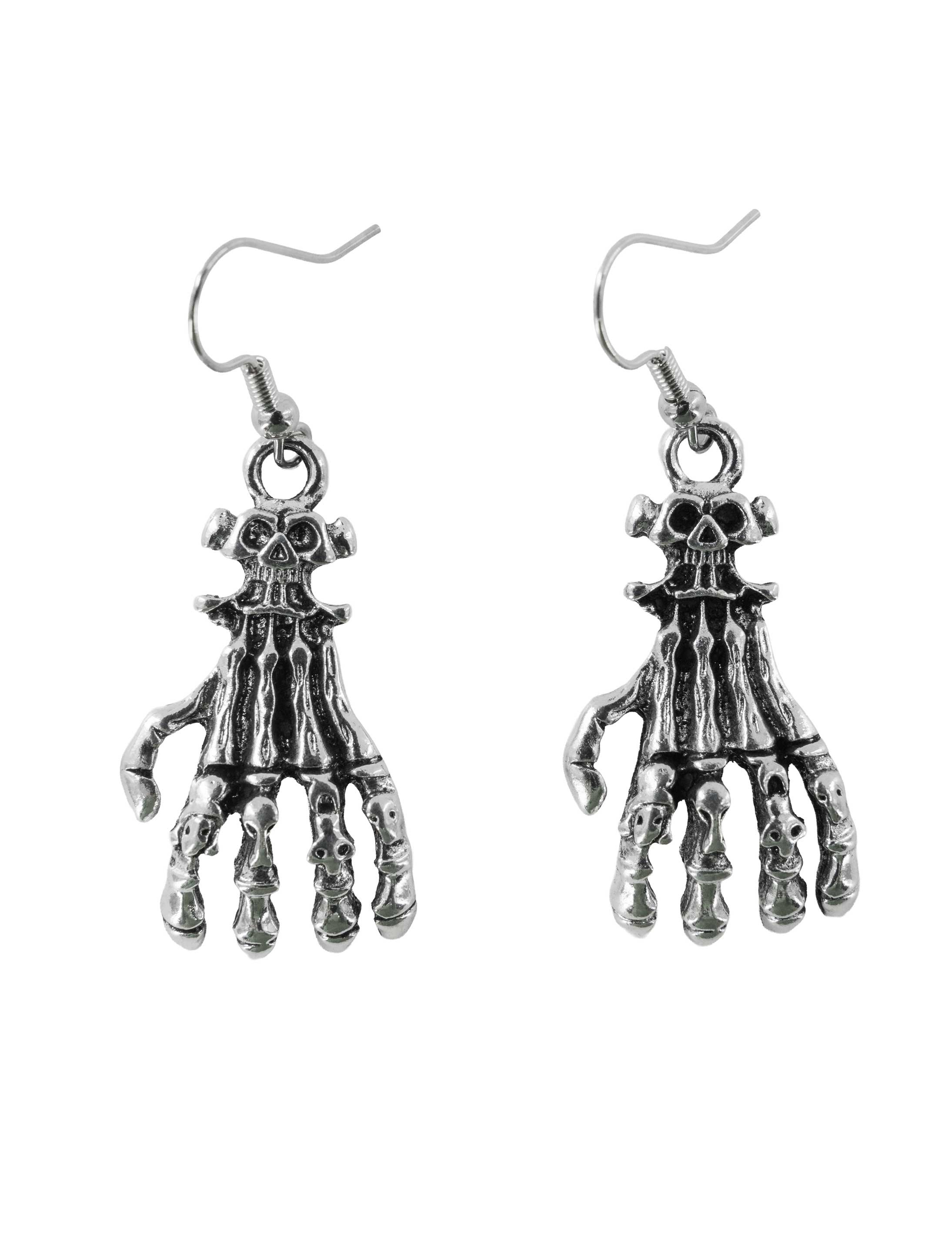 Kostümzubehör Ohrringe Skeletthand silber