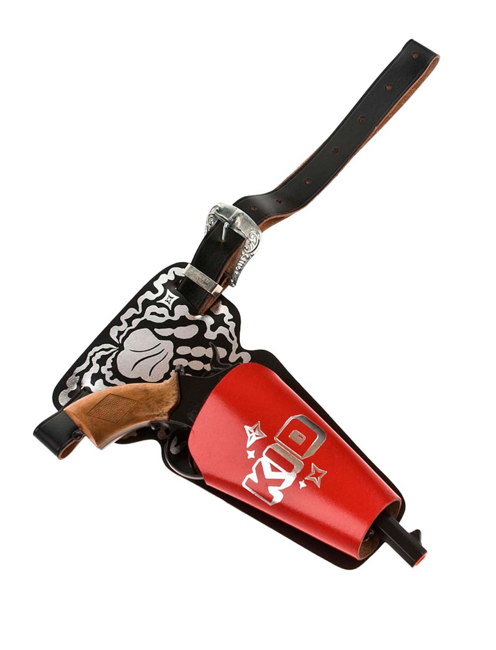 Kostümzubehör Pistolengürtel Kid 1 Tasche Farbe: schwarz/rot