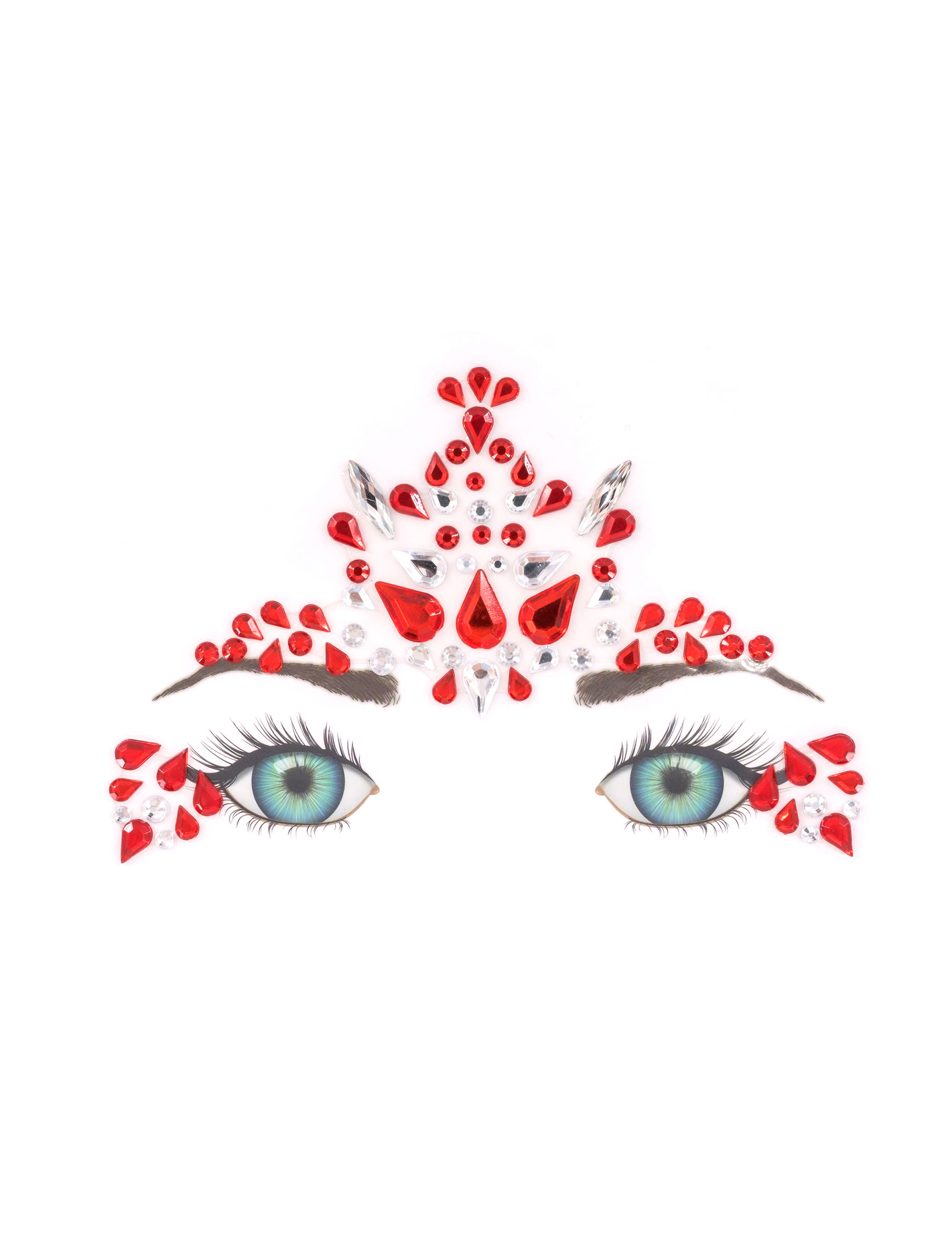 Gesichtsstrasssteine Tränen rot/silber Schminke für Karneval & Fasching