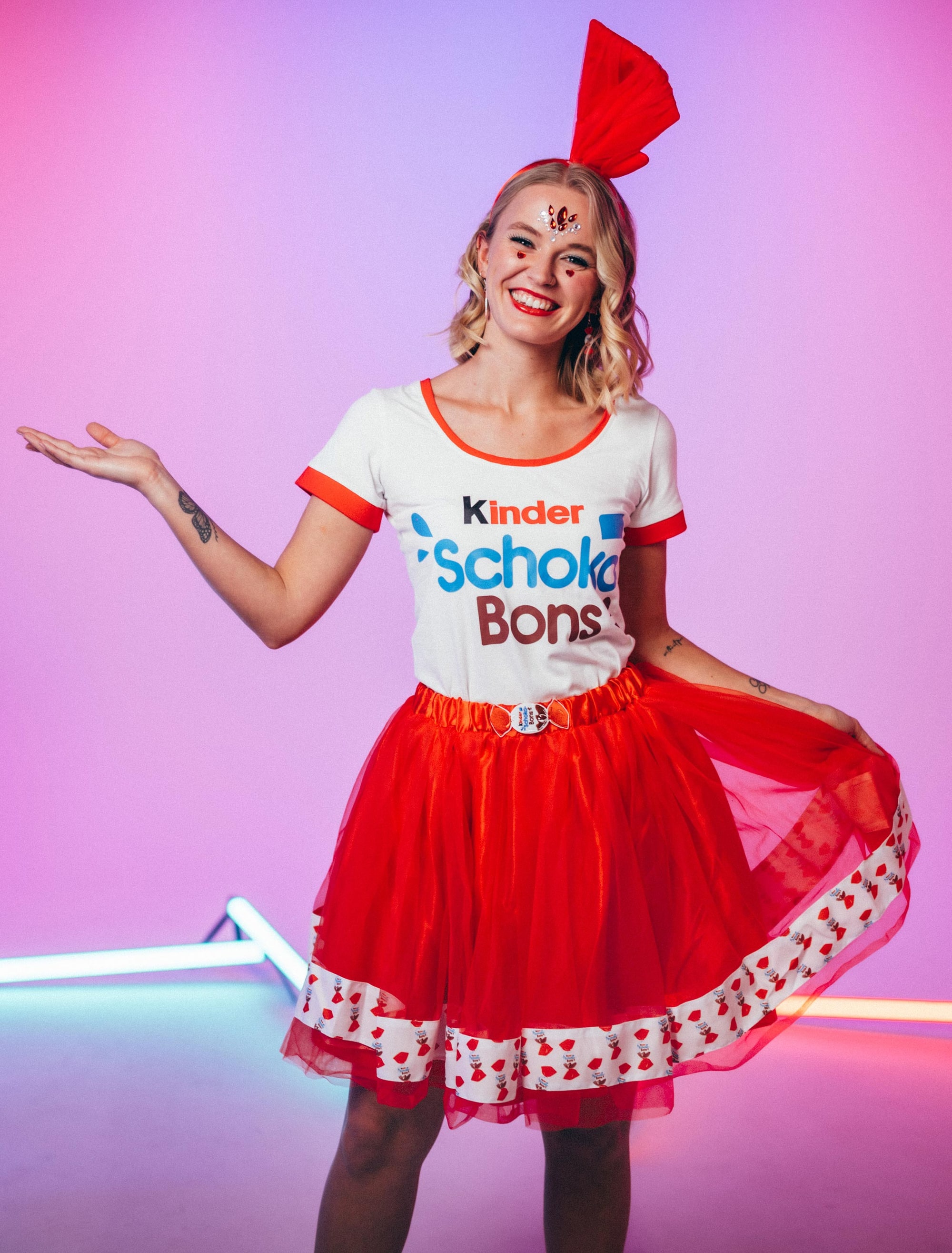 Kleid langarm kinder Schoko-Bons Damen rot/weiß 2XL