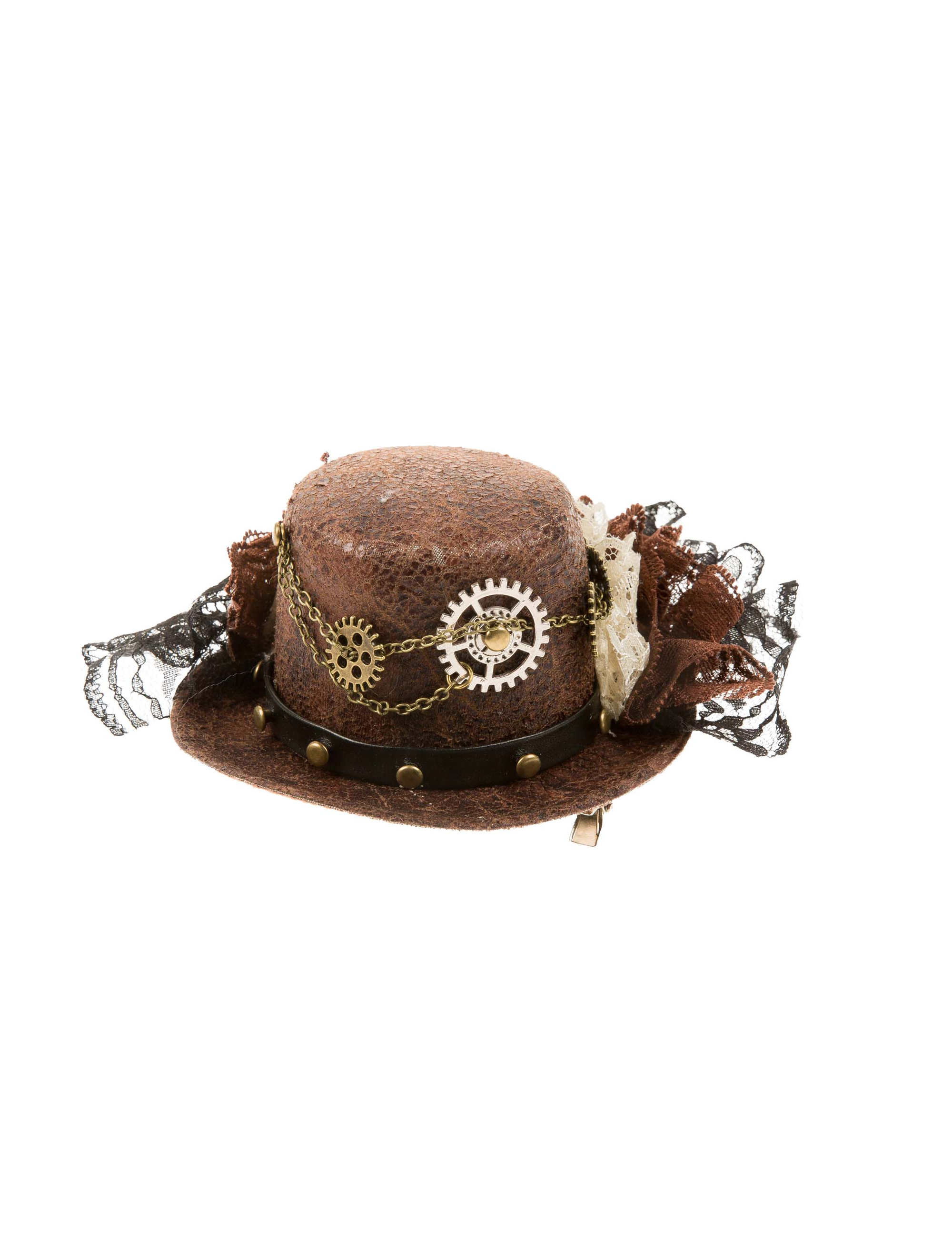 Kostümzubehör Mini Hut Steampunk mit Haarklammern braun