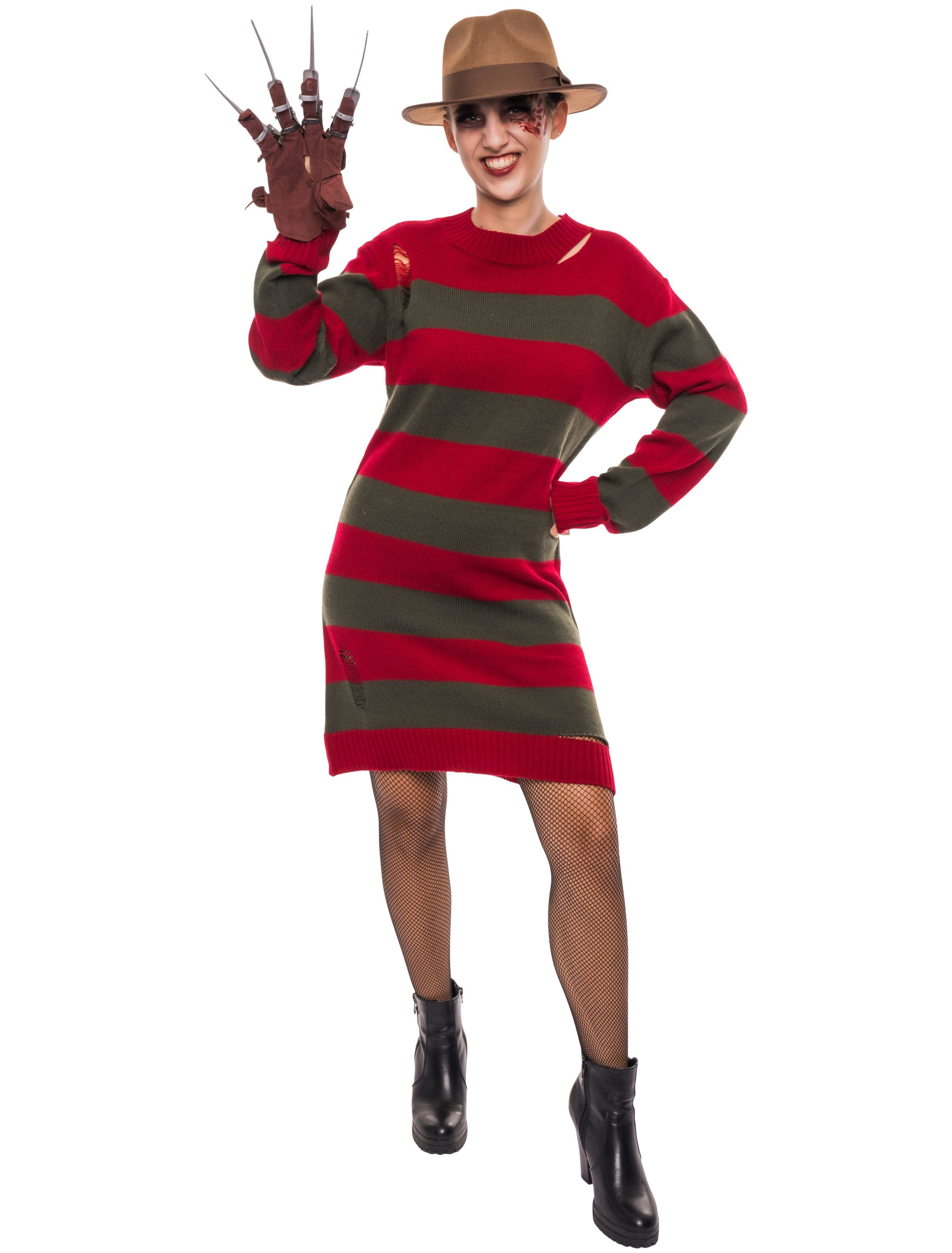 Strickkleid Damen rot/grün S/M