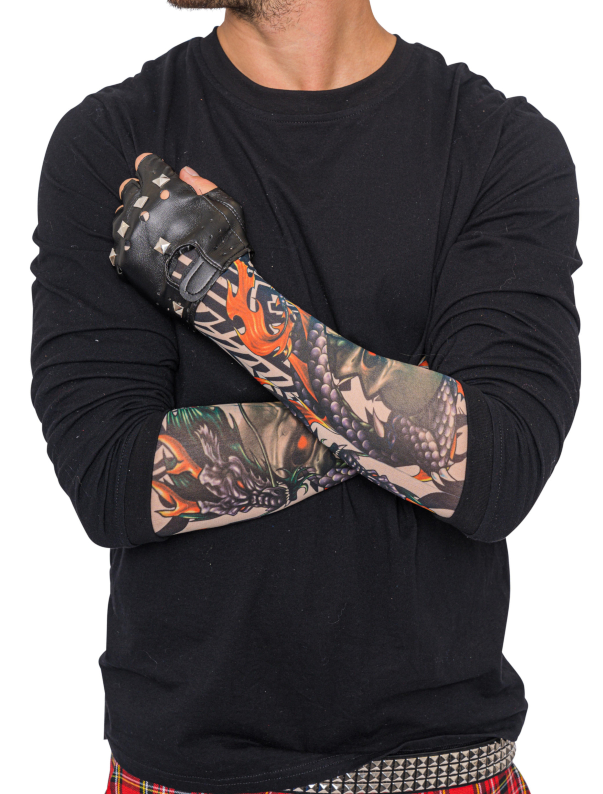 Kostümzubehör Tattoo-Armstulpe Drache mit Totenkopf Farbe: mehrfarbig