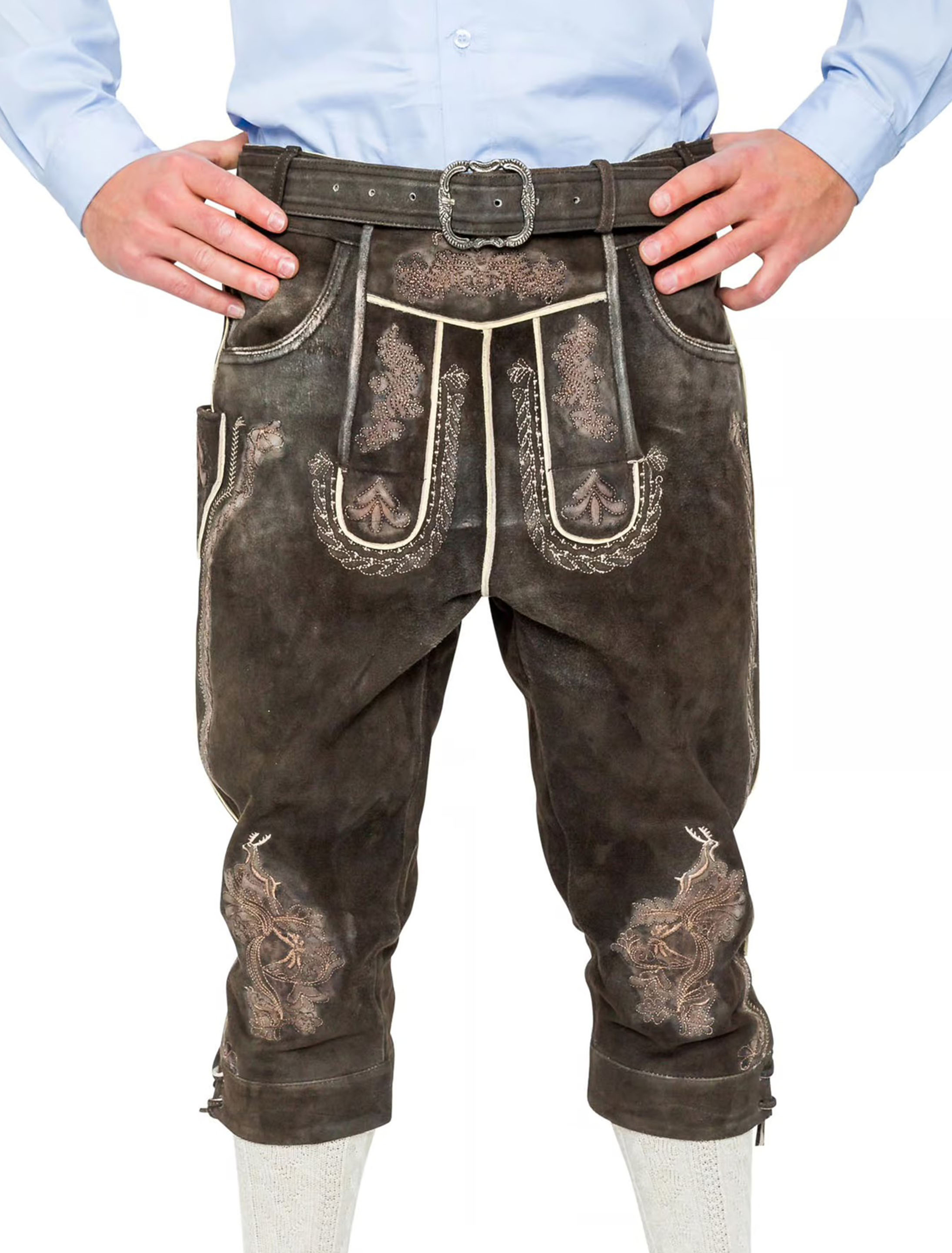 Lederhose Horst 3/4 lang Herren schwarz 3XL