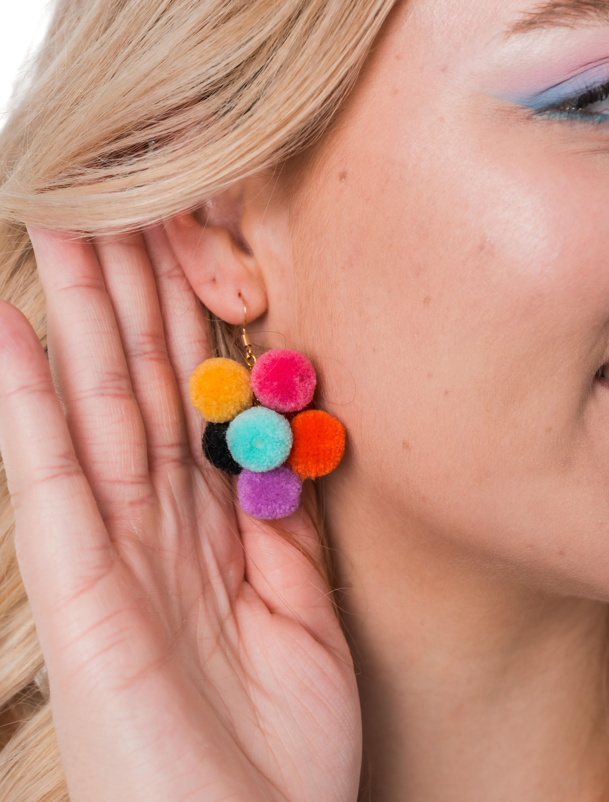 Kostümzubehör Ohrringe Pompoms bunt Farbe: bunt