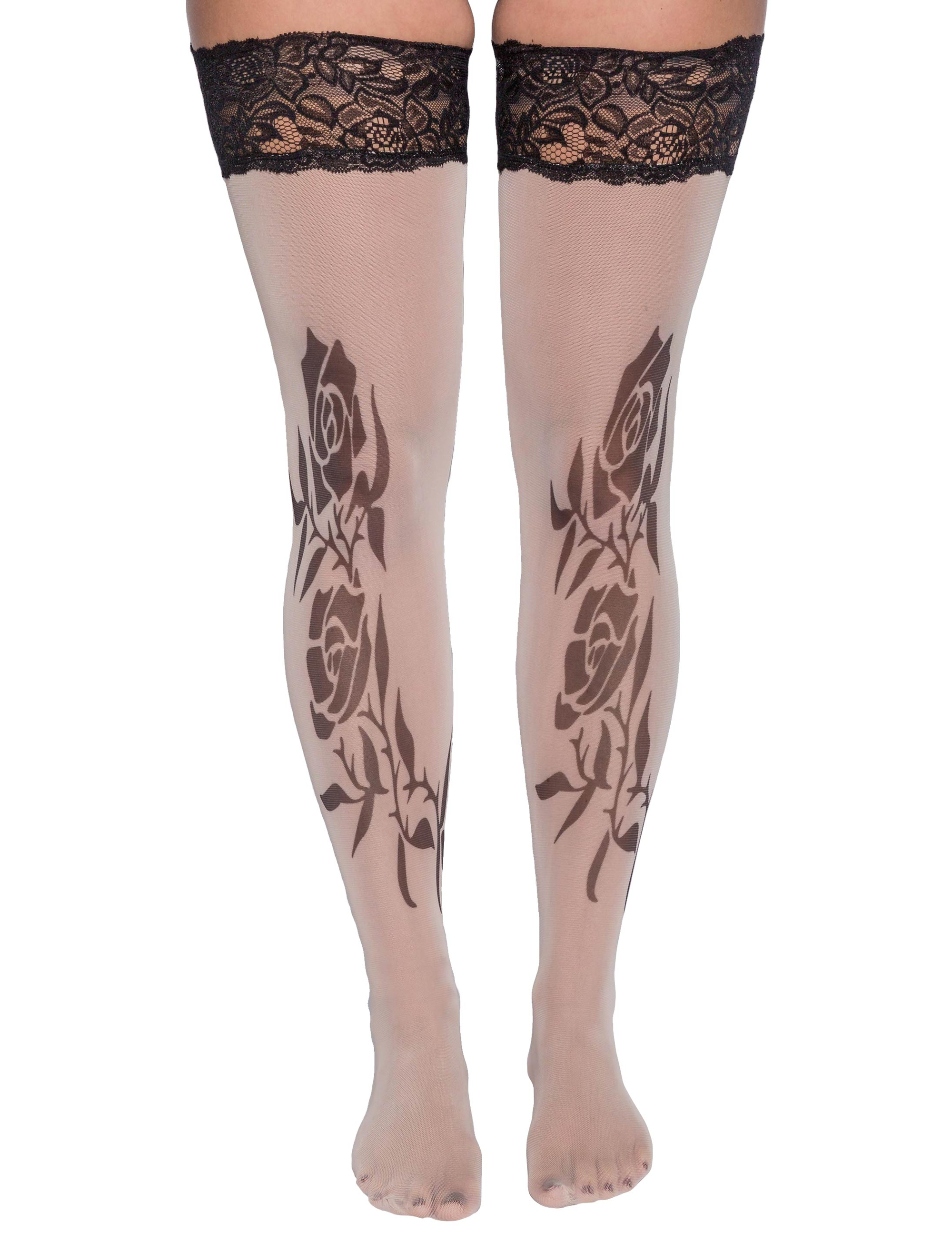 Kostümzubehör Overknee Strümpfe Tattoo Rosen Farbe: keine Farbe
