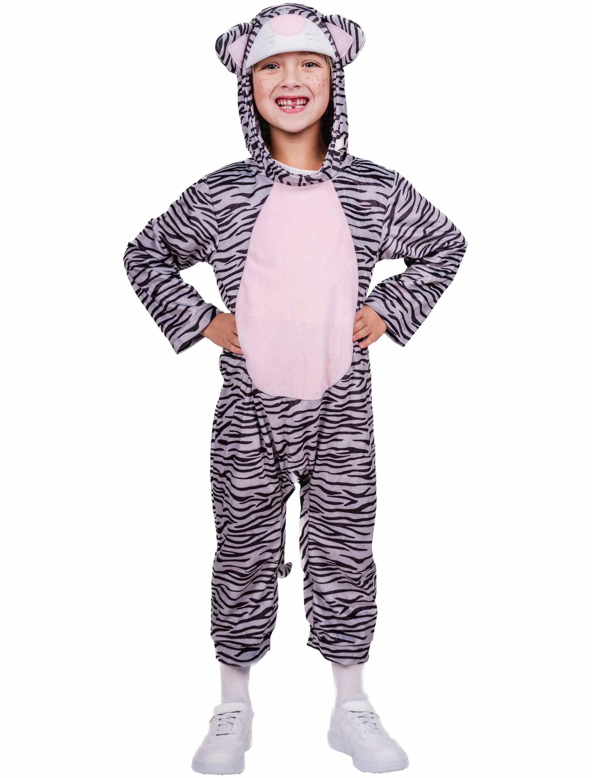 Jumpsuit mit Kapuze Tiger Kinder schwarz/weiß 116/128