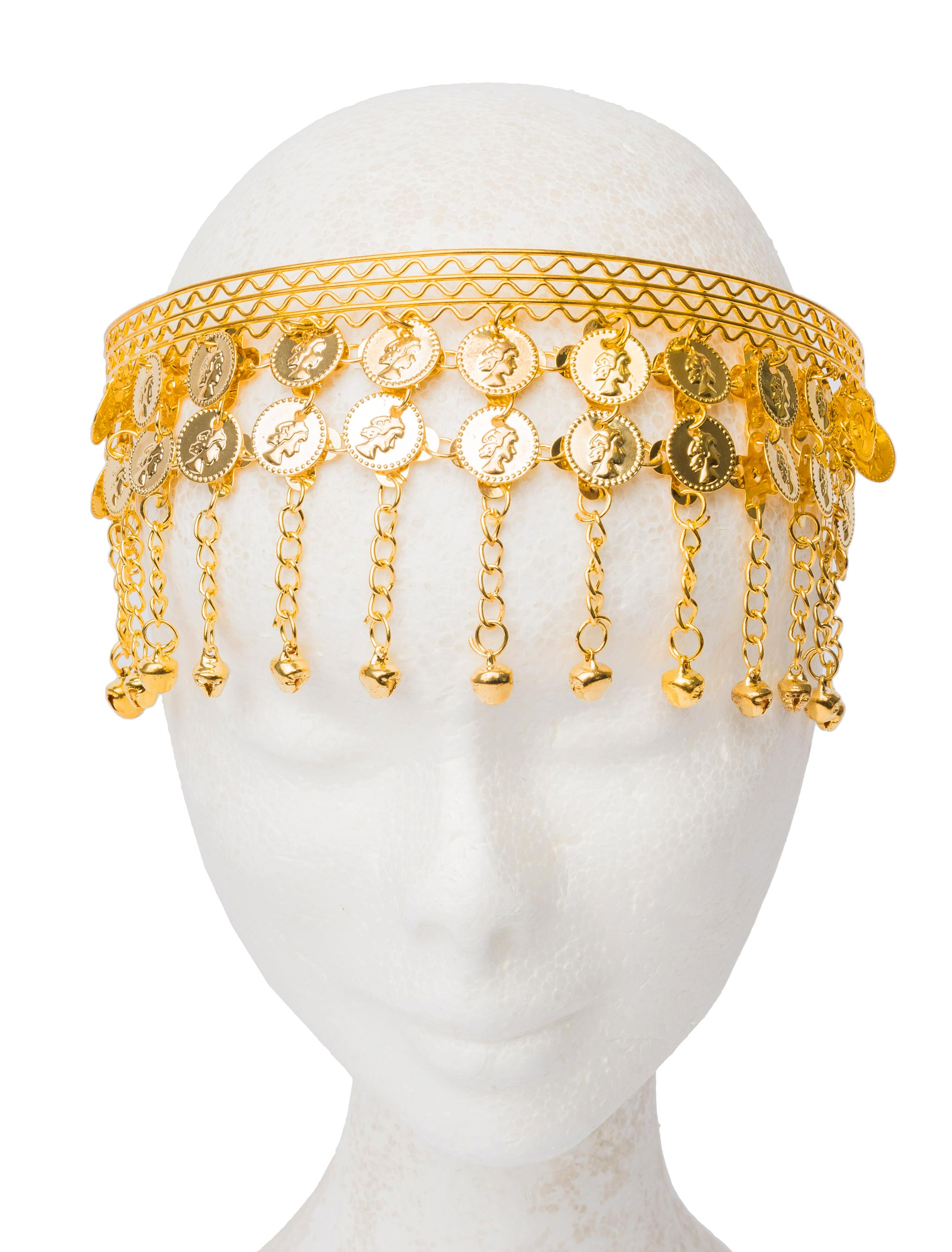 Kostümzubehör Kopfschmuck mit Münzen und Glöckchen gold