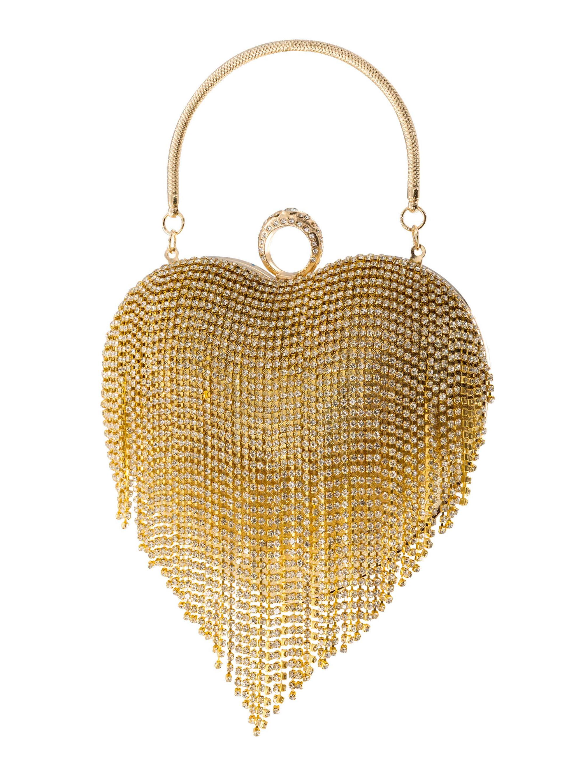 Kostümzubehör Handtasche Herz mit Strassfransen Damen gold