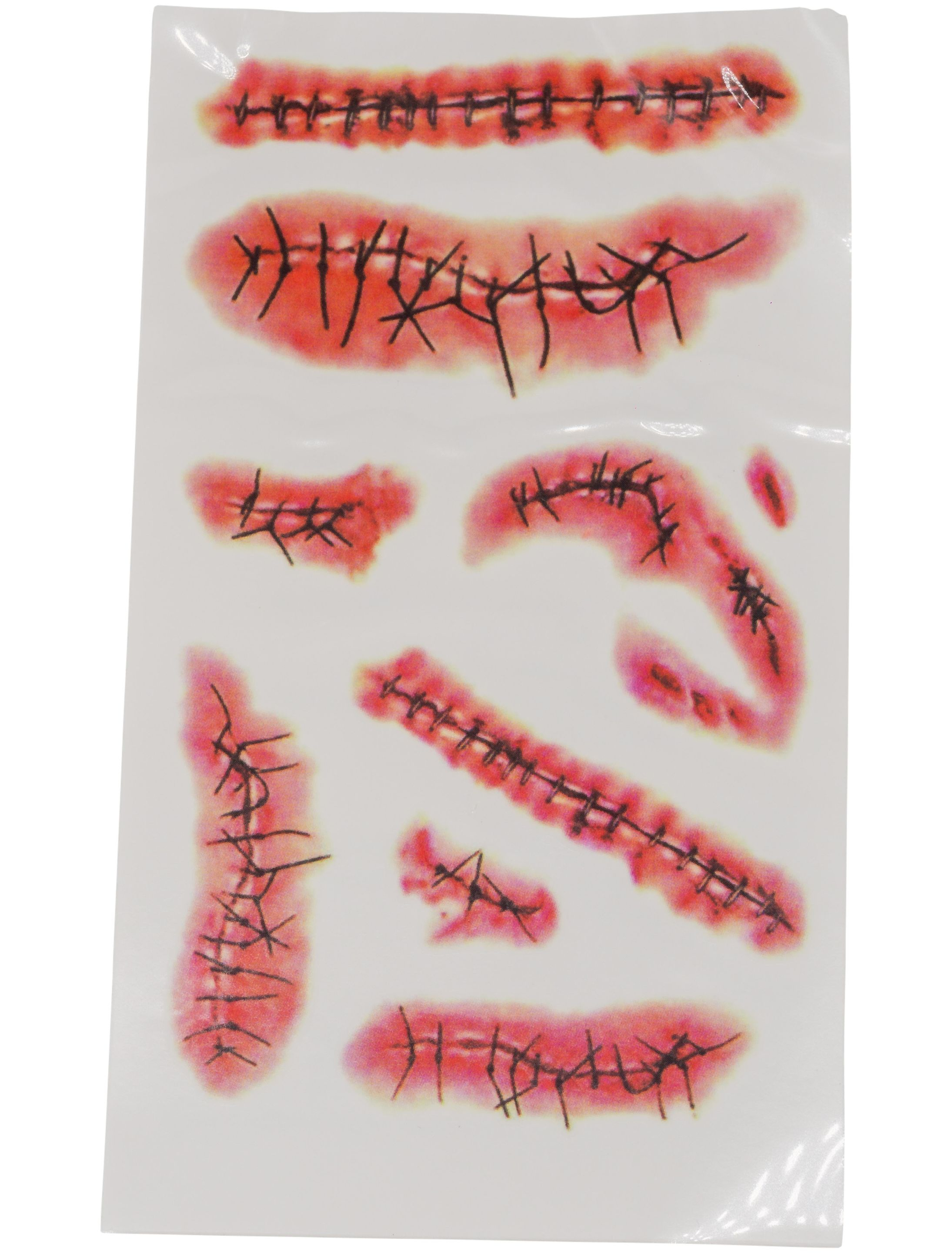Kostümzubehör Tattoo Narben Mix Klammern rot