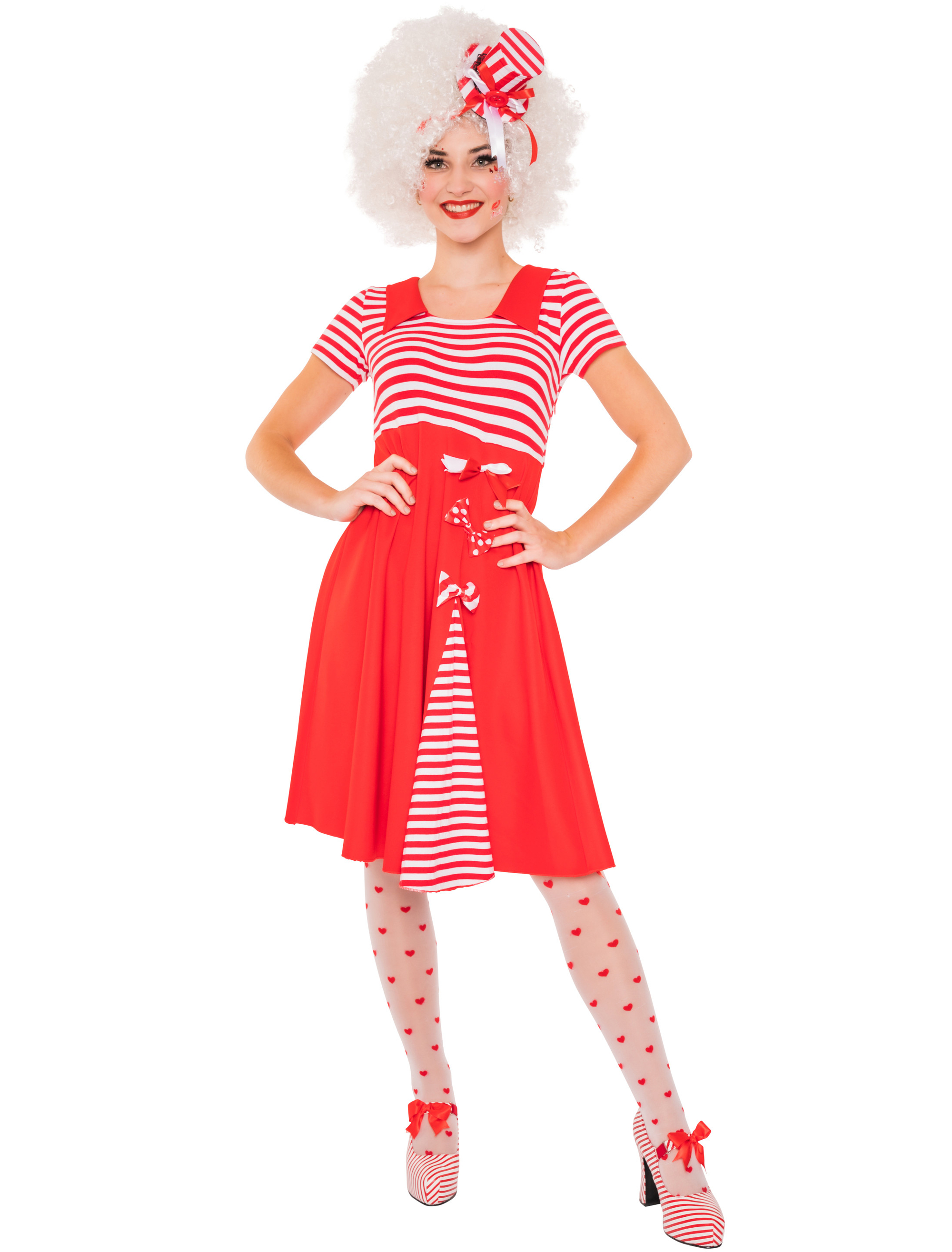 Kleid mit 3 Schleifen Damen rot/weiß 2XL/3XL