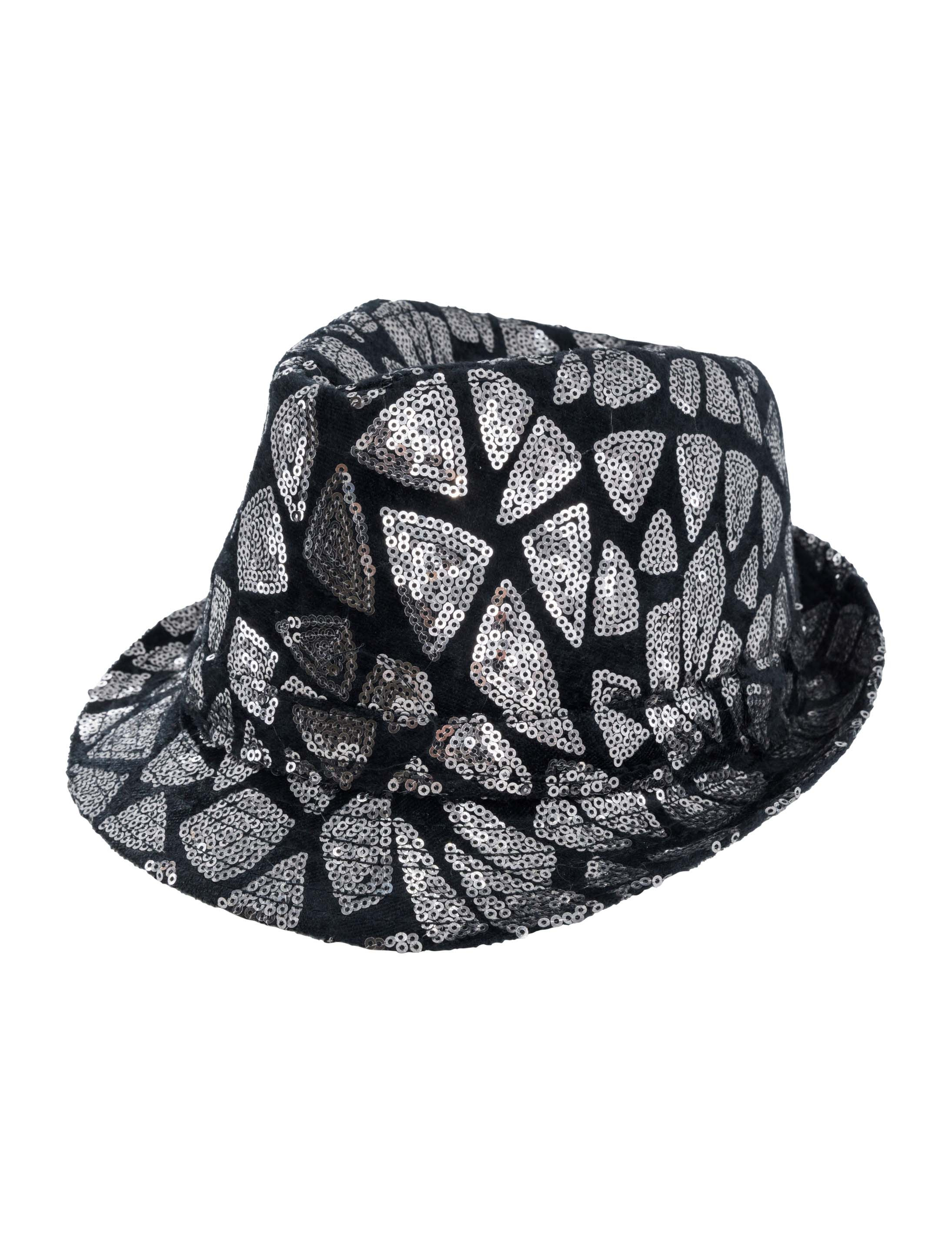 Kostümzubehör Hut Fedora Pailletten schwarz/silber one size