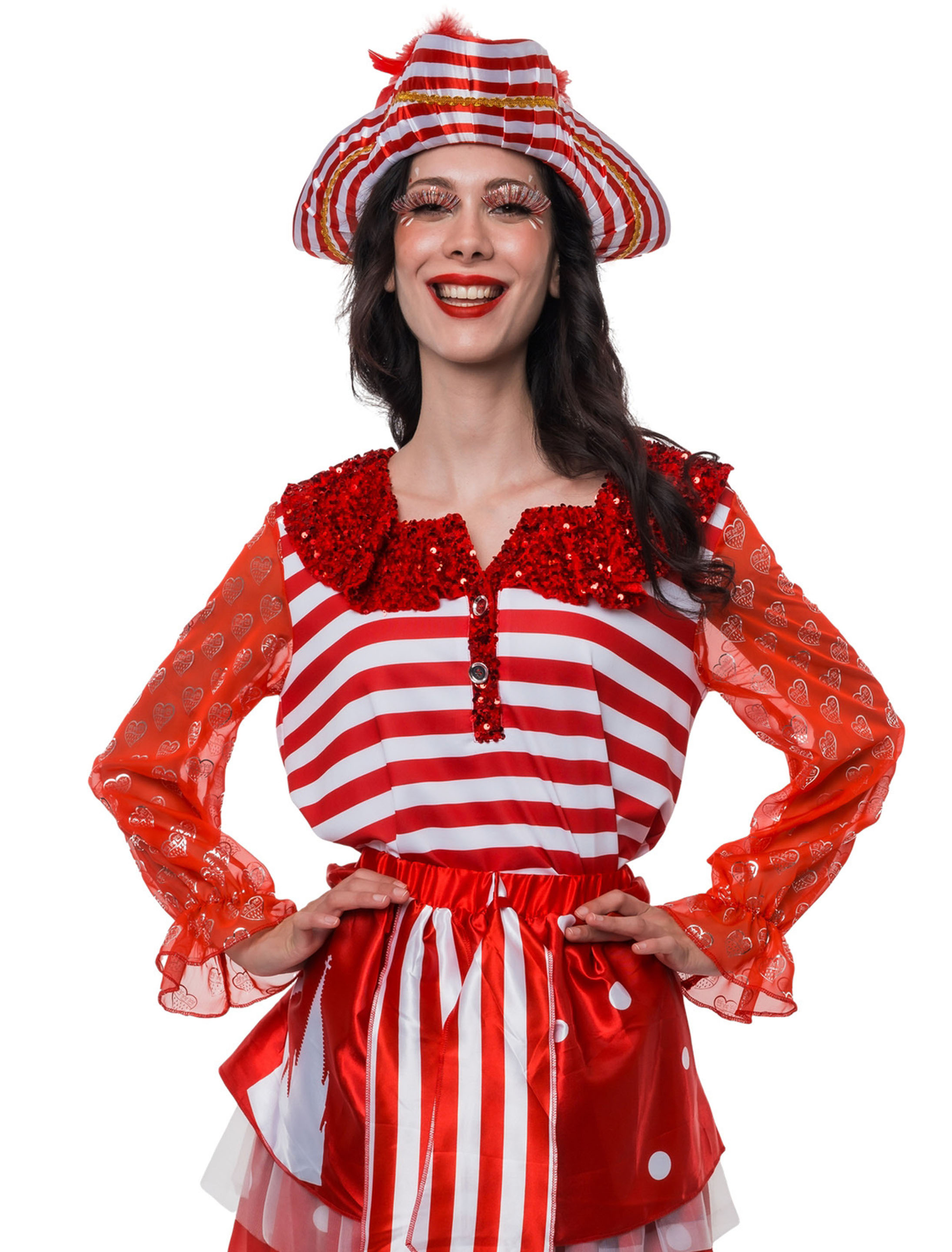Bluse Herz mit Köln Wappen Gestreift Damen rot/weiß L/XL