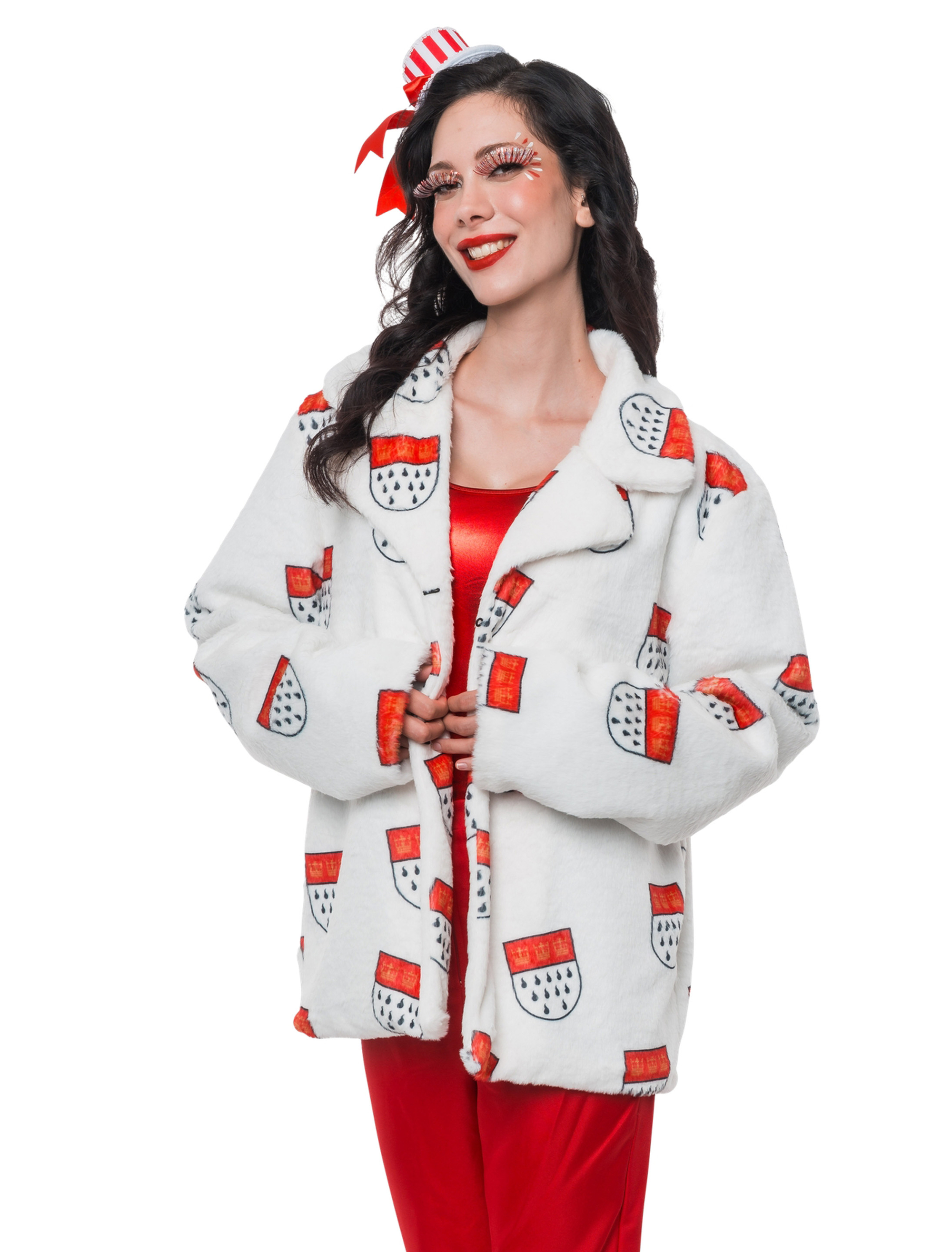 Jacke Kunstfell Kölle Damen weiß/rot S/M