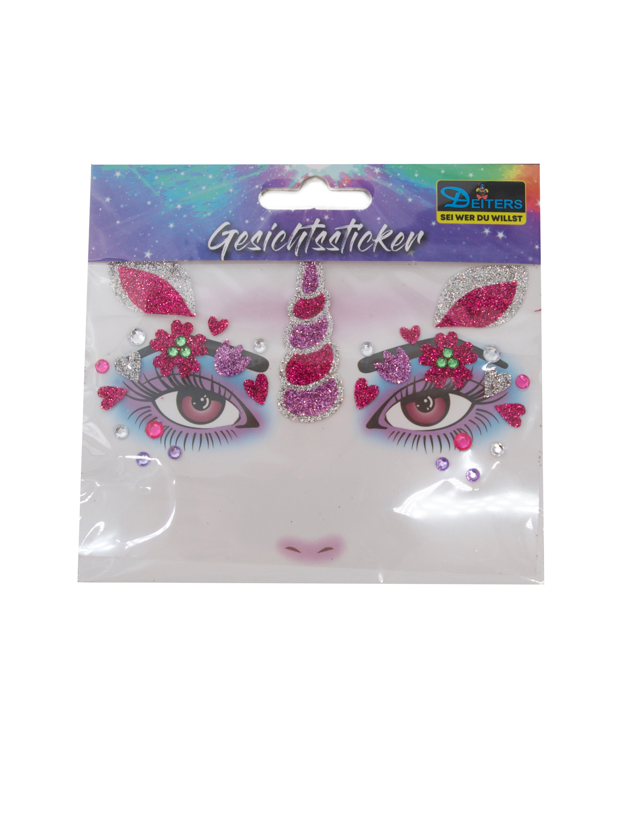 Gesichtssticker Einhorn pink/silber Schminke für Karneval & Fasching