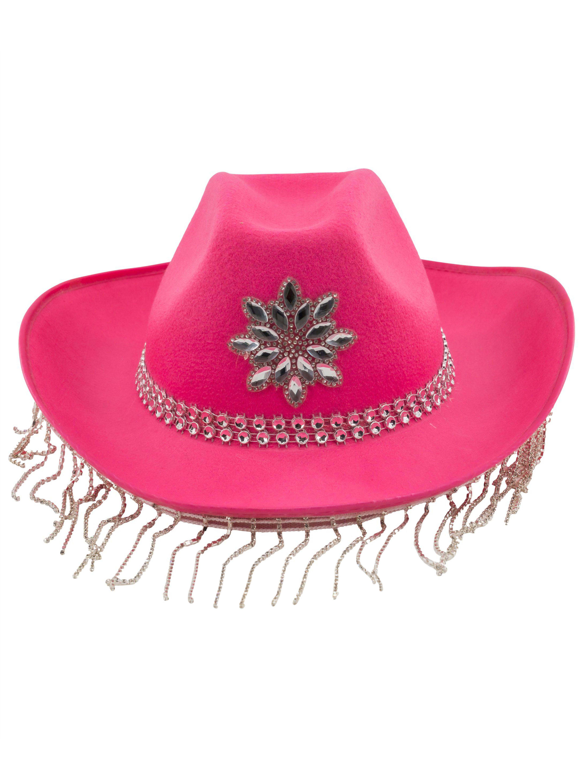 Kostümzubehör Cowboyhut mit Strassketten pink one size