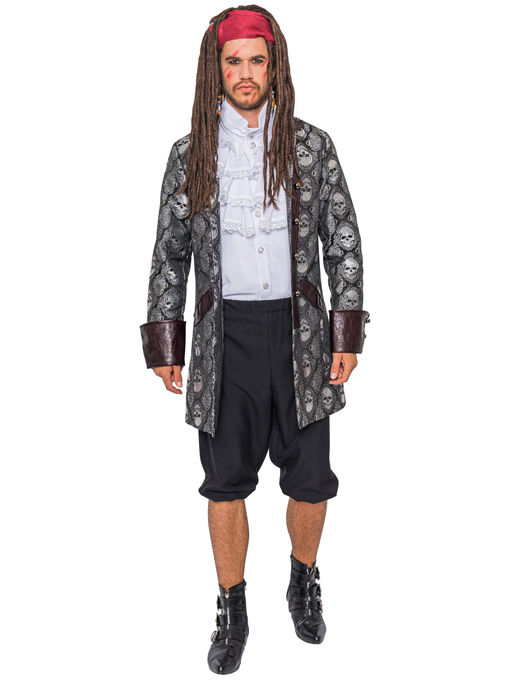 Jacke mit silbernen Totenköpfen Herren schwarz/silber L