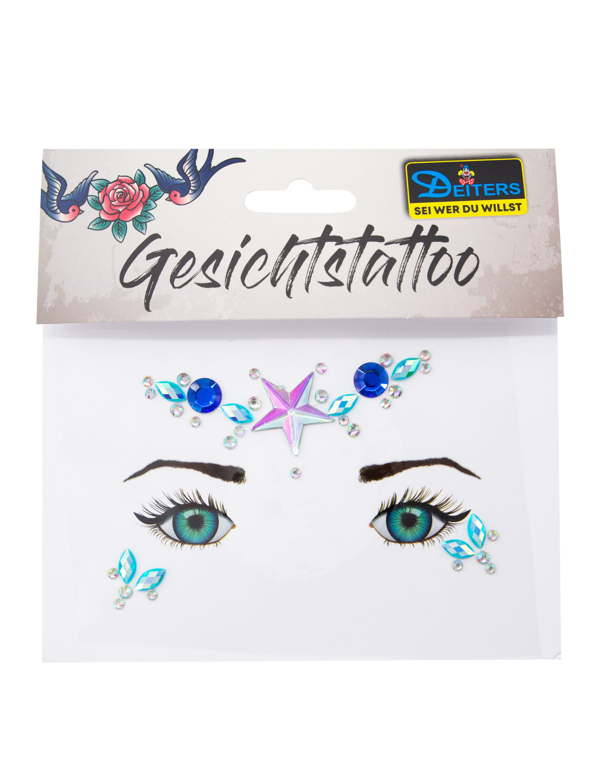 Gesichtsstrasssteine Stern blau/silber Schminke für Karneval & Fasching