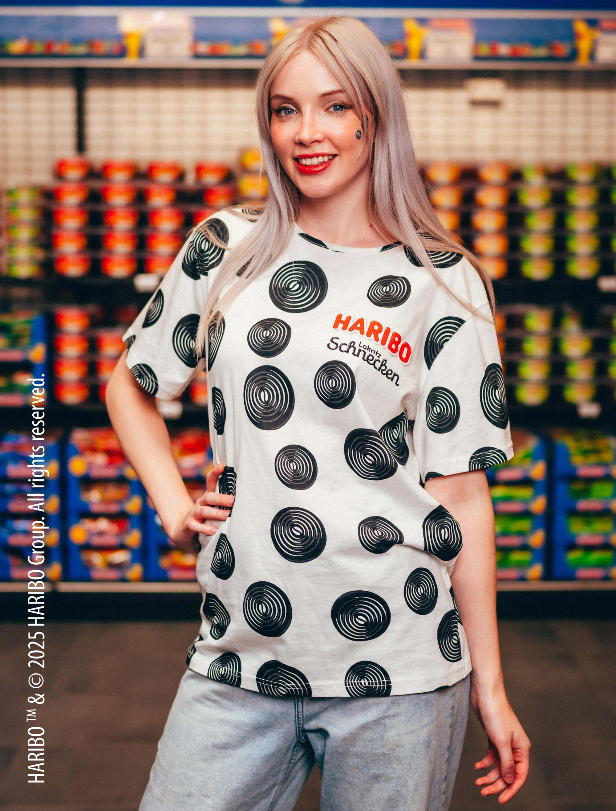 T-Shirt HARIBO Lakritz Schnecken Unisex schwarz/weiß S