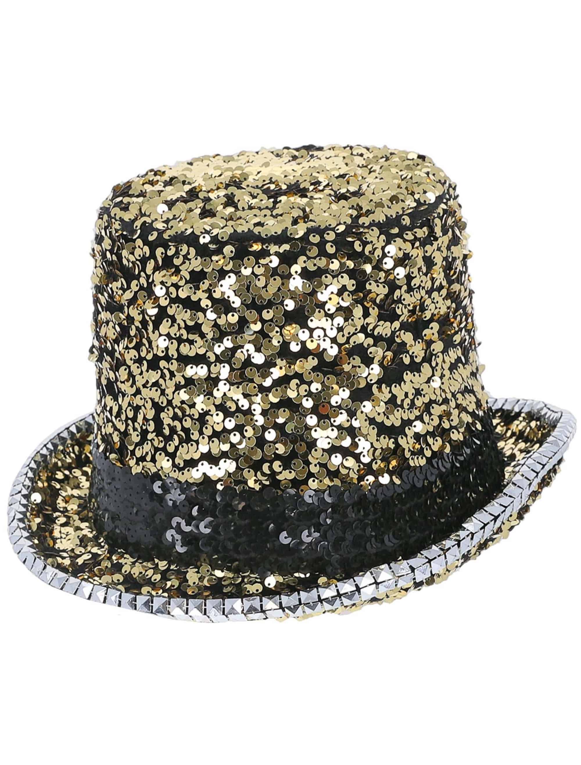 Kostümzubehör Zylinder Pailletten deluxe gold one size