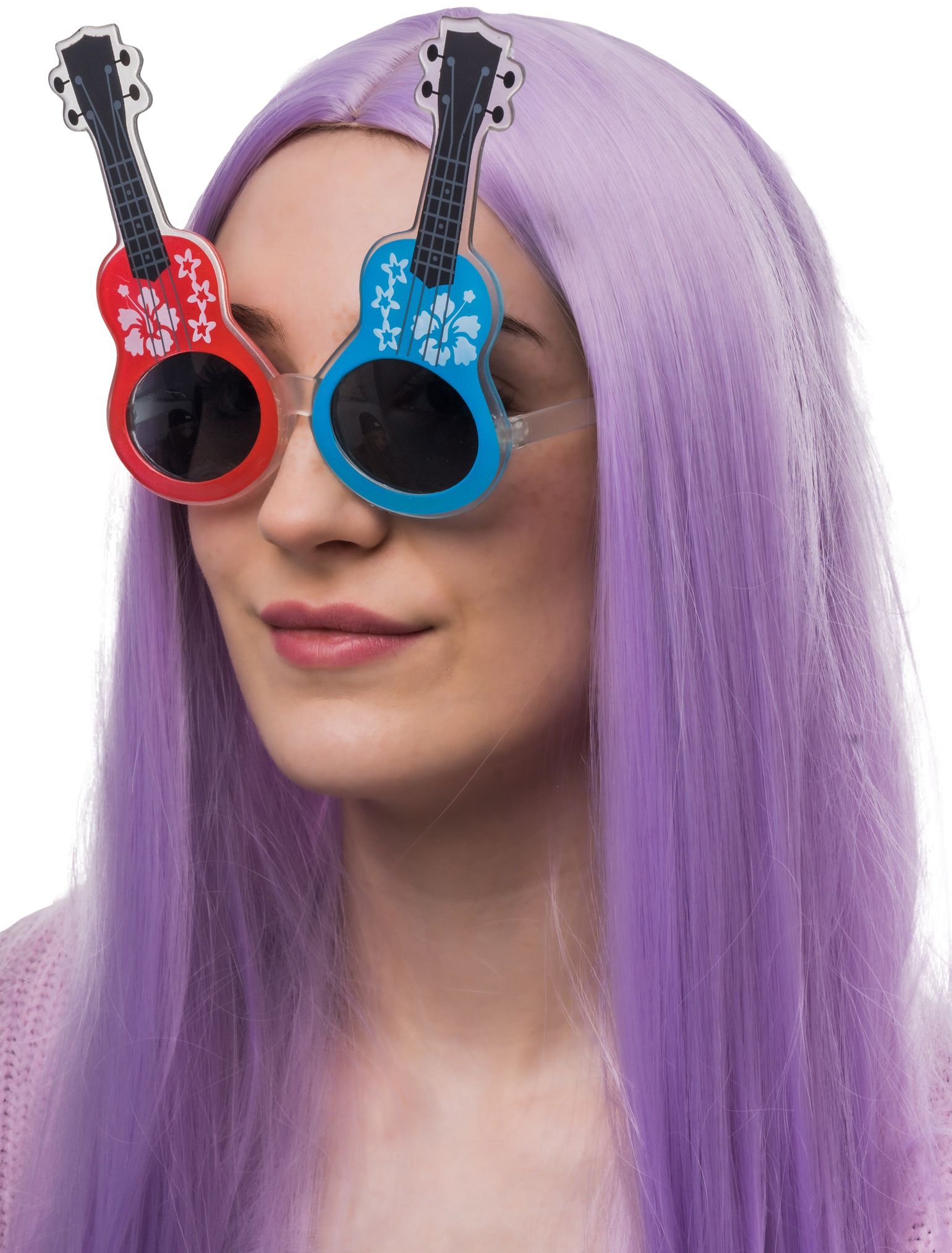 Kostümzubehör Brille Gitarren rot/blau