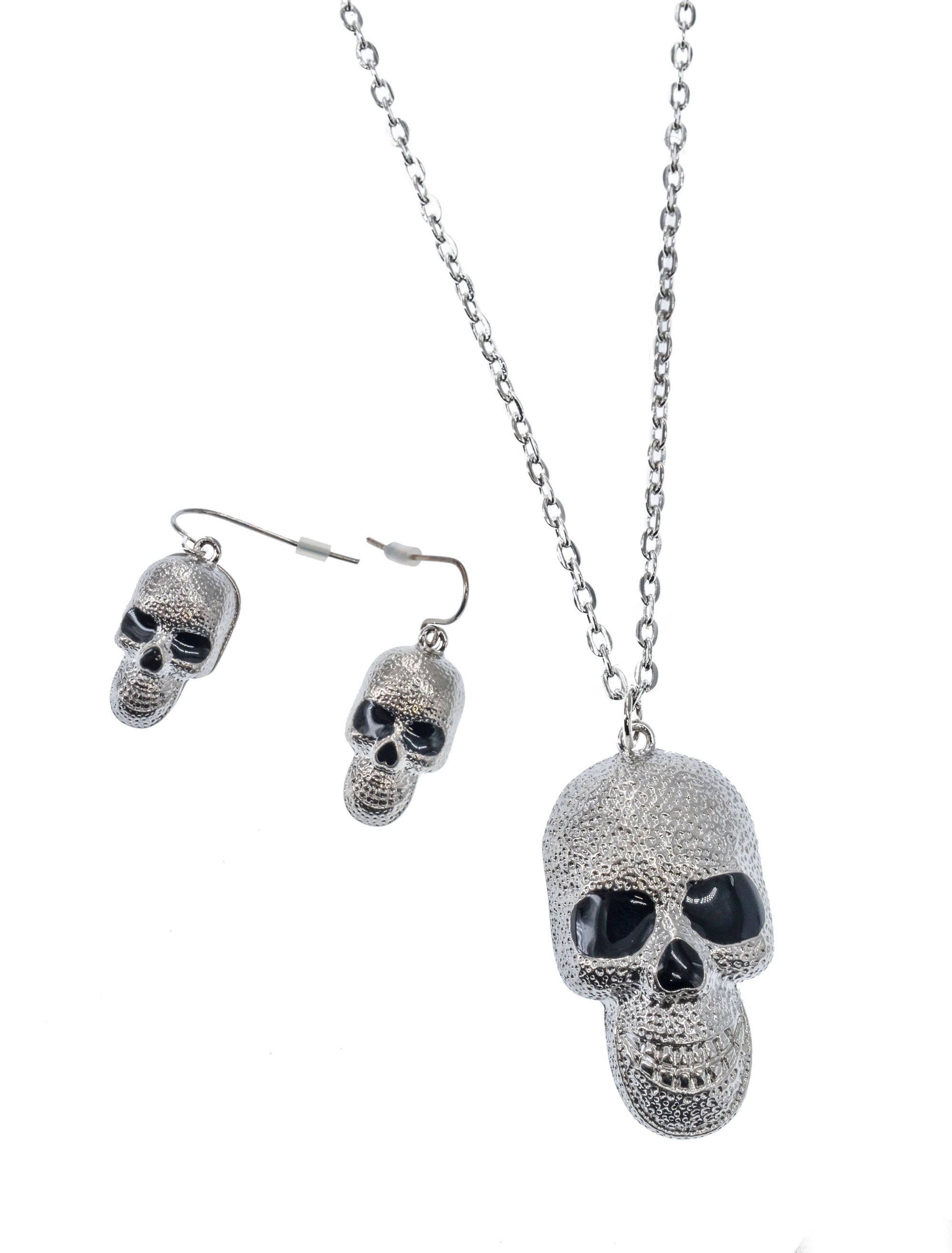 Kostümzubehör Schmuckset Totenkopf Kette & Ohrringe Farbe: silber