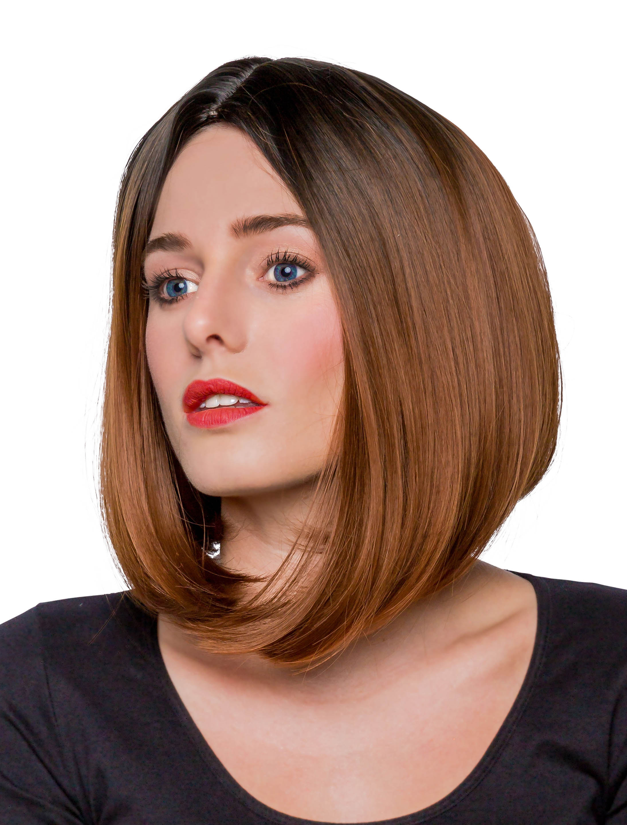Kostümzubehör Kostümzubehör Perücke long Bob braun
