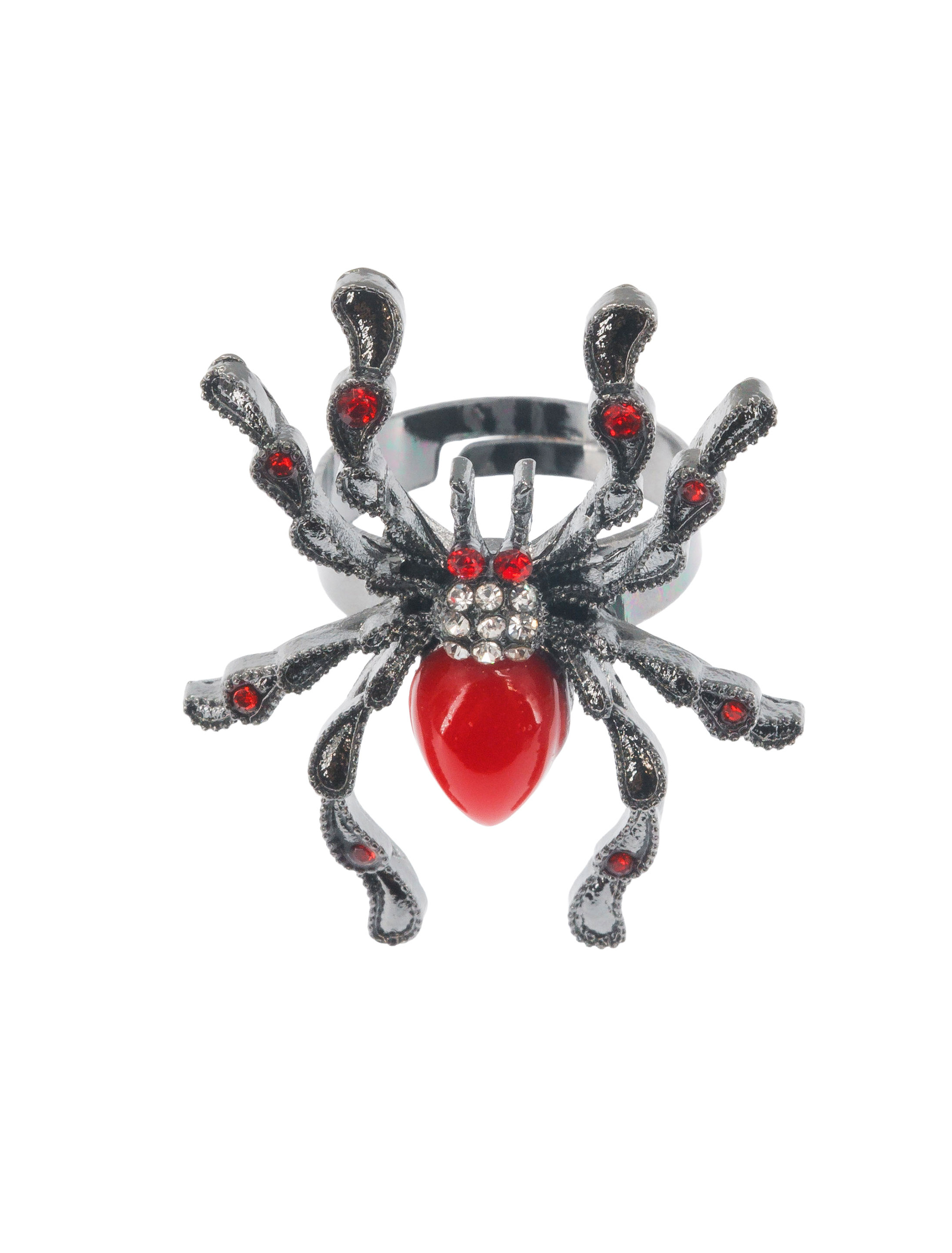 Kostümzubehör Ring Spinne rot/silber