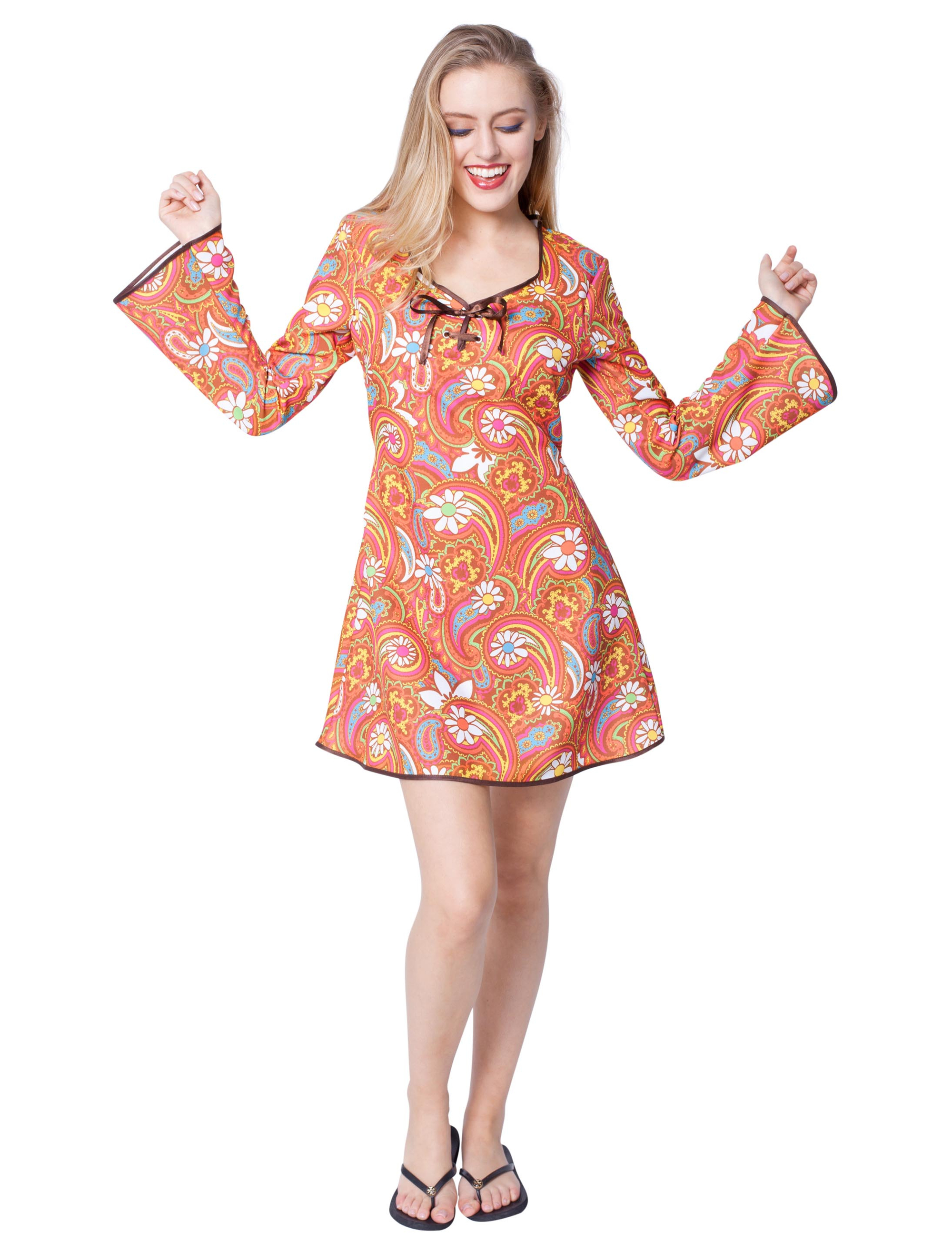 Kleid 70er paisley mit Blumen bunt S Farbe: bunt