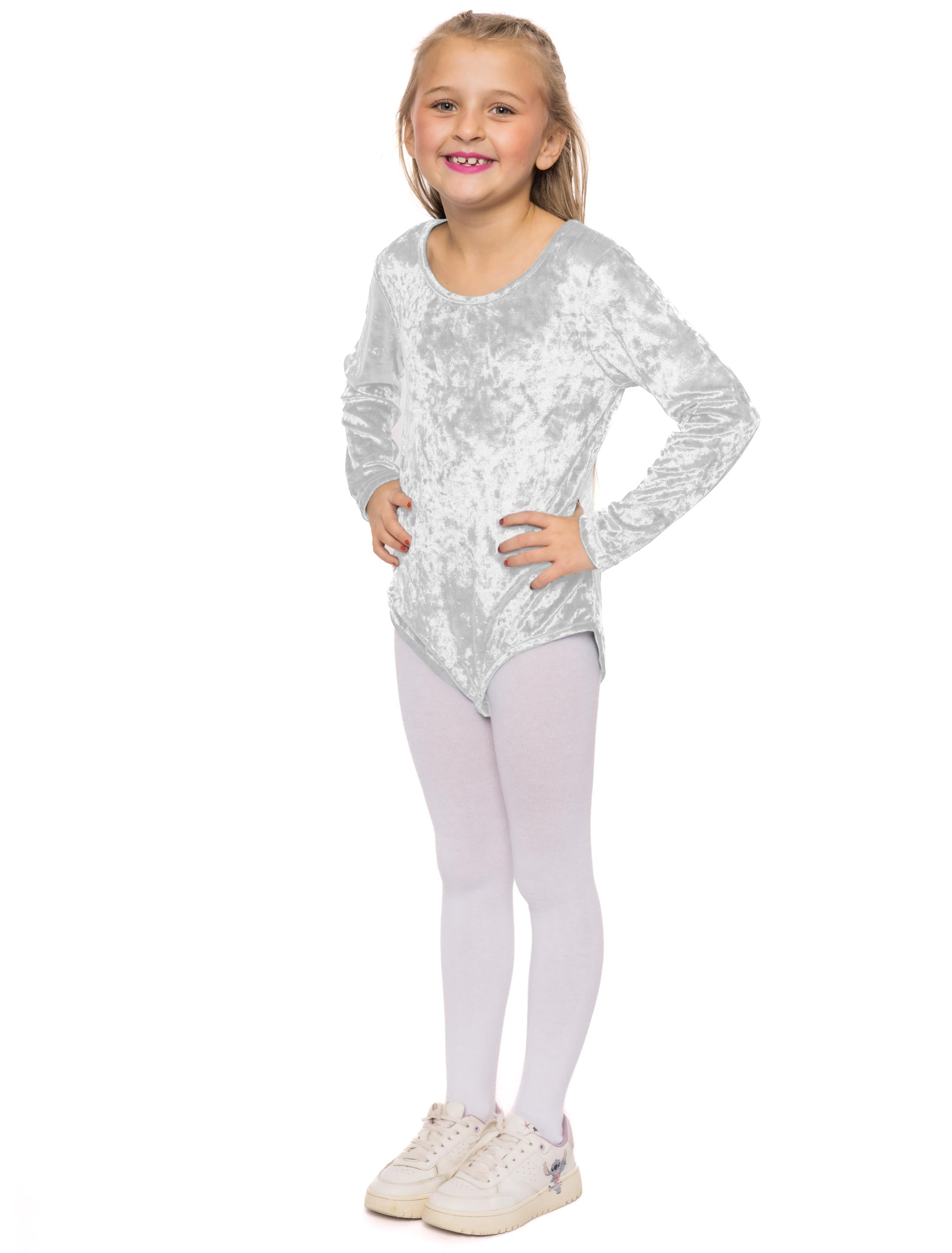 Body langarm Samt Kinder weiß 140-152