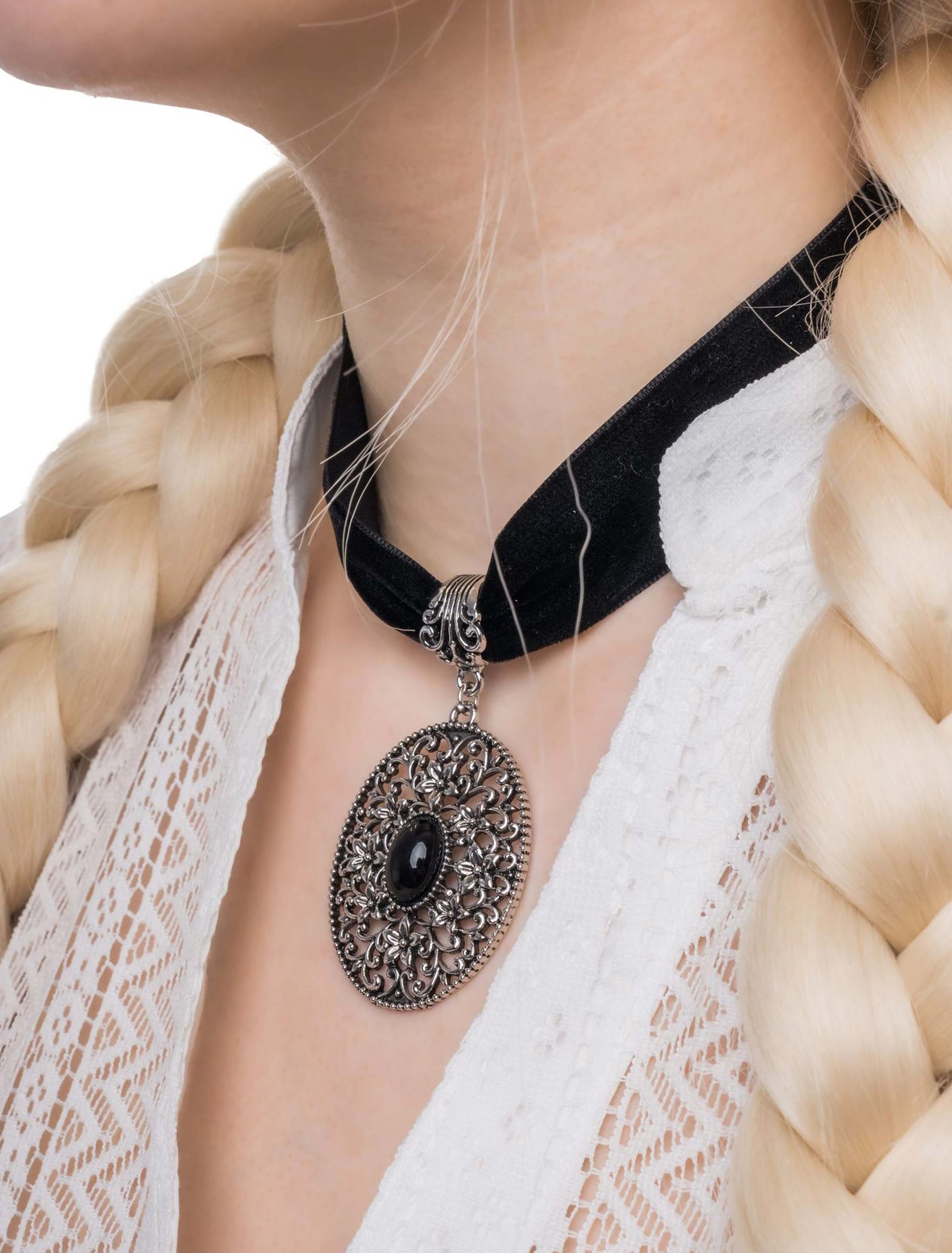 Kostümzubehör Halskette mit Anhänger oval Damen schwarz